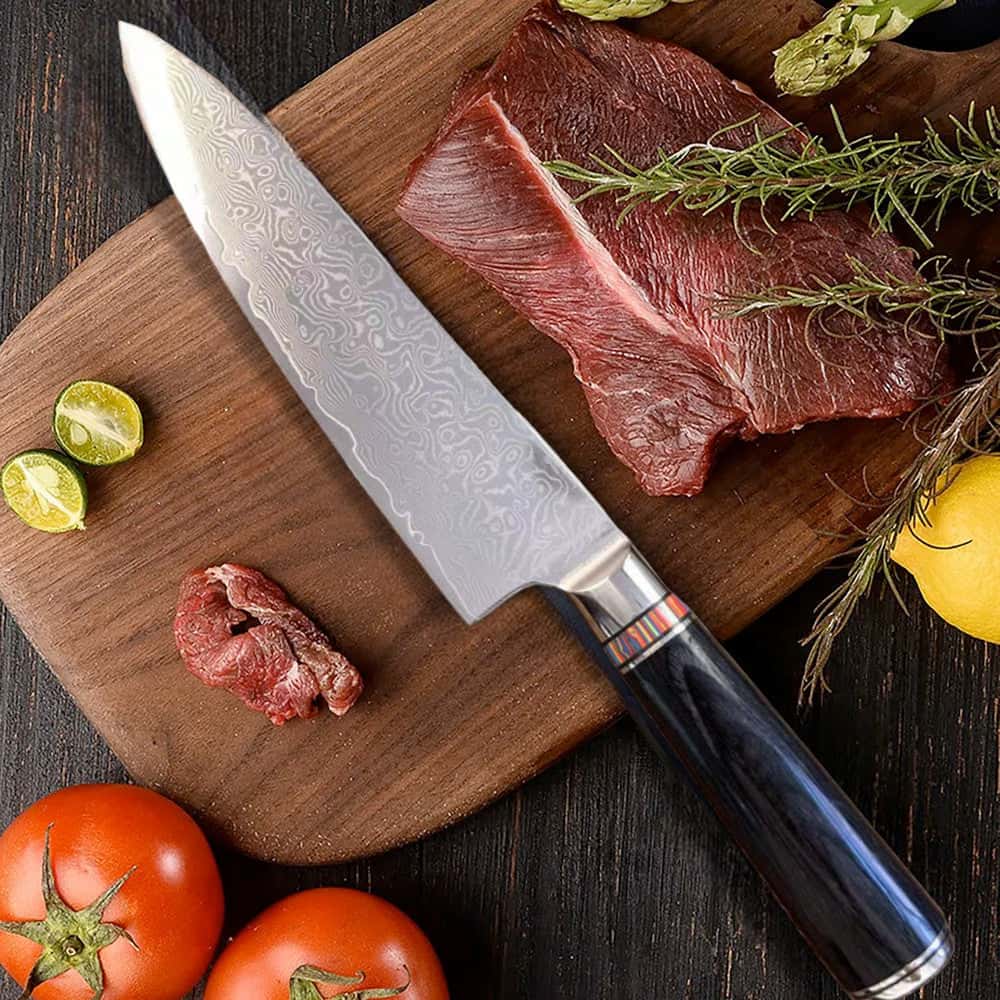 Professional Japanese Damascus steel knife, 67 layers, 20 cm blade, Pakka wood handle, Corrosion Resistant, Black