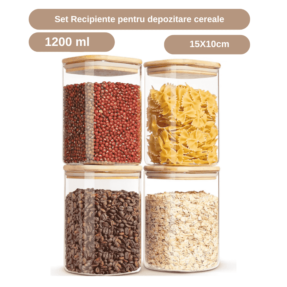 Set of 14 Square Borosilicate Glass Containers with Airtight Bamboo Lids Koken, for Dry Food and Grain Storage