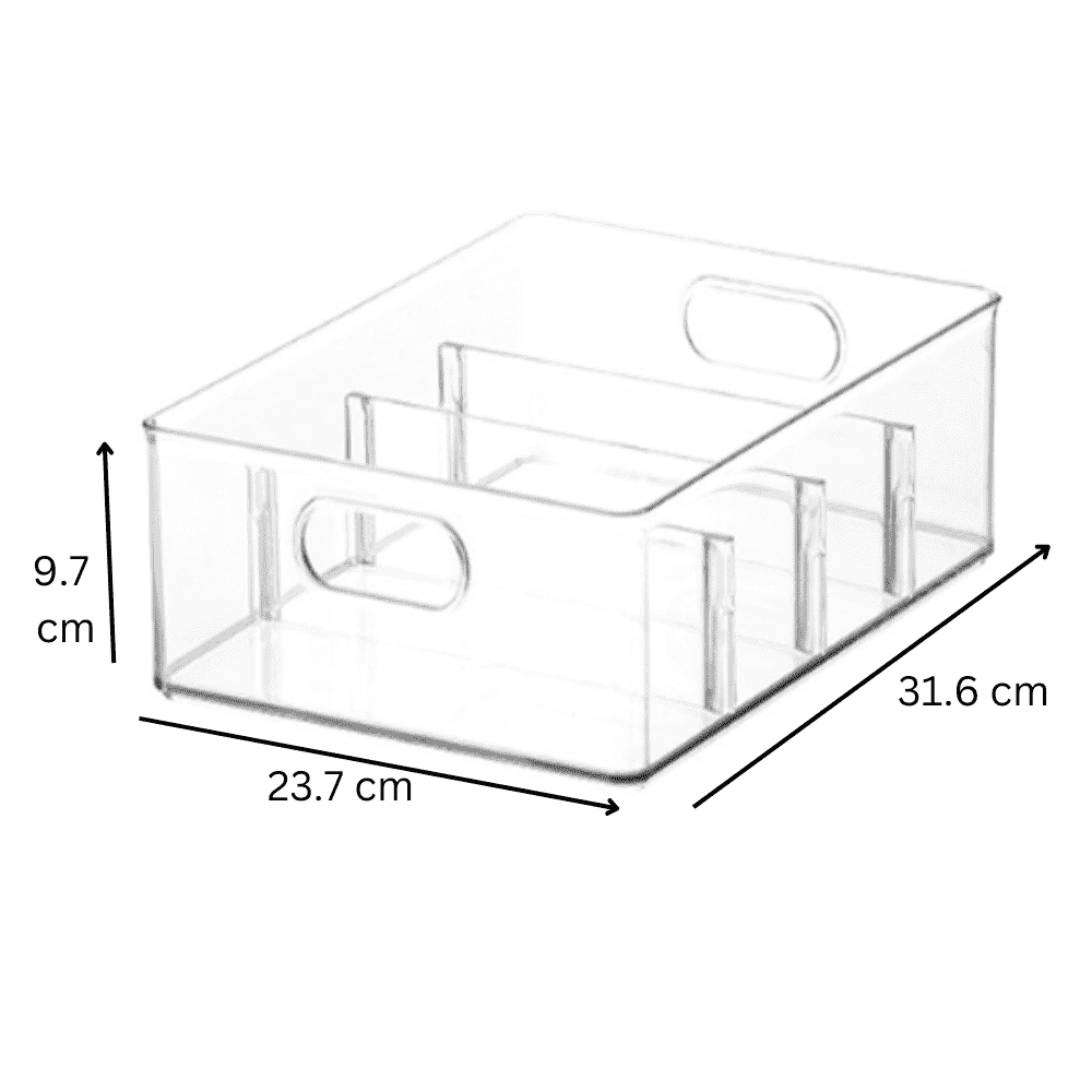Cutie de depozitare Koken cu divizoare detașabile, pentru frigider, birou, bucatarie, transparenta si usor de curatat, 31,6 x 23,7 x 9,7 cm