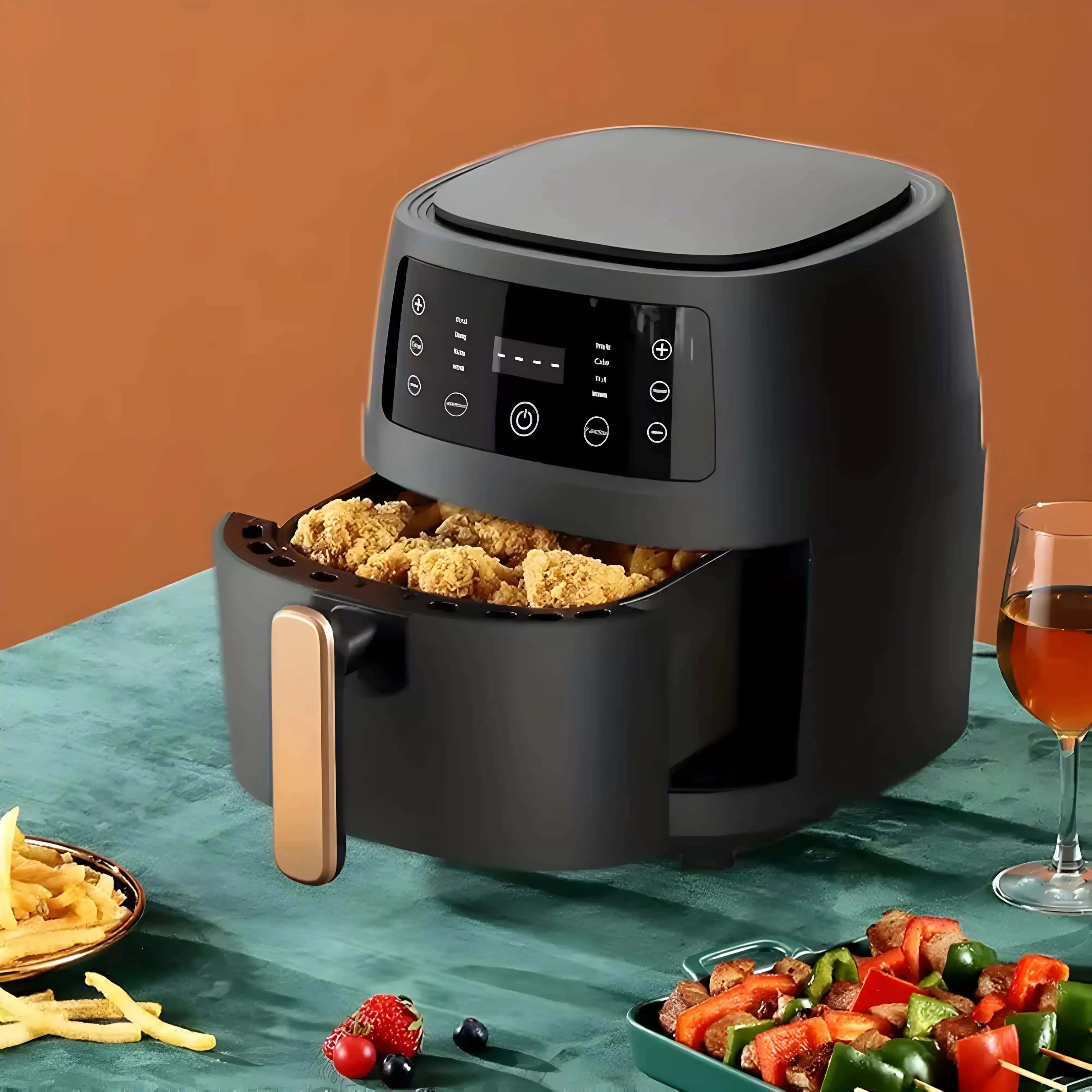 Koken Hot Air Fryer, Air Fryer Healthy Option-no oil, Power 2400W, 8 programs, 8L capacity, adjustable temperature, removable bowl, 32x25.5 cm, Black 
