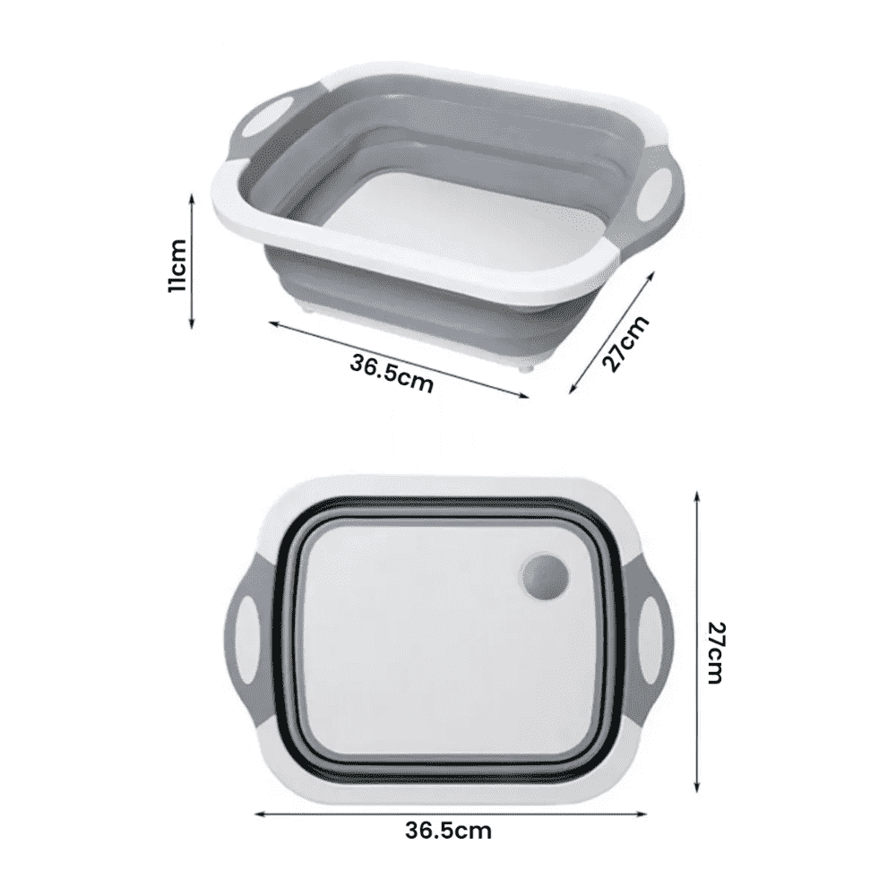Koken 3in1 Multifunctional Chopper, Fruit and Vegetable Storage Basket, Foldable Washing Bowl, 5L Capacity, Drain Area, Non-Stick Feet, Gray/White