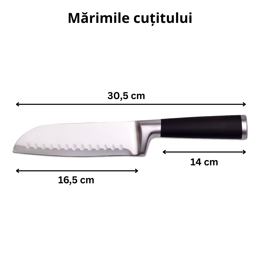 Cutit japonez de bucatarie model Santoku, Koken, lama otel inoxidabil 16,5 cm, maner soft-touch, versatil in utilizare