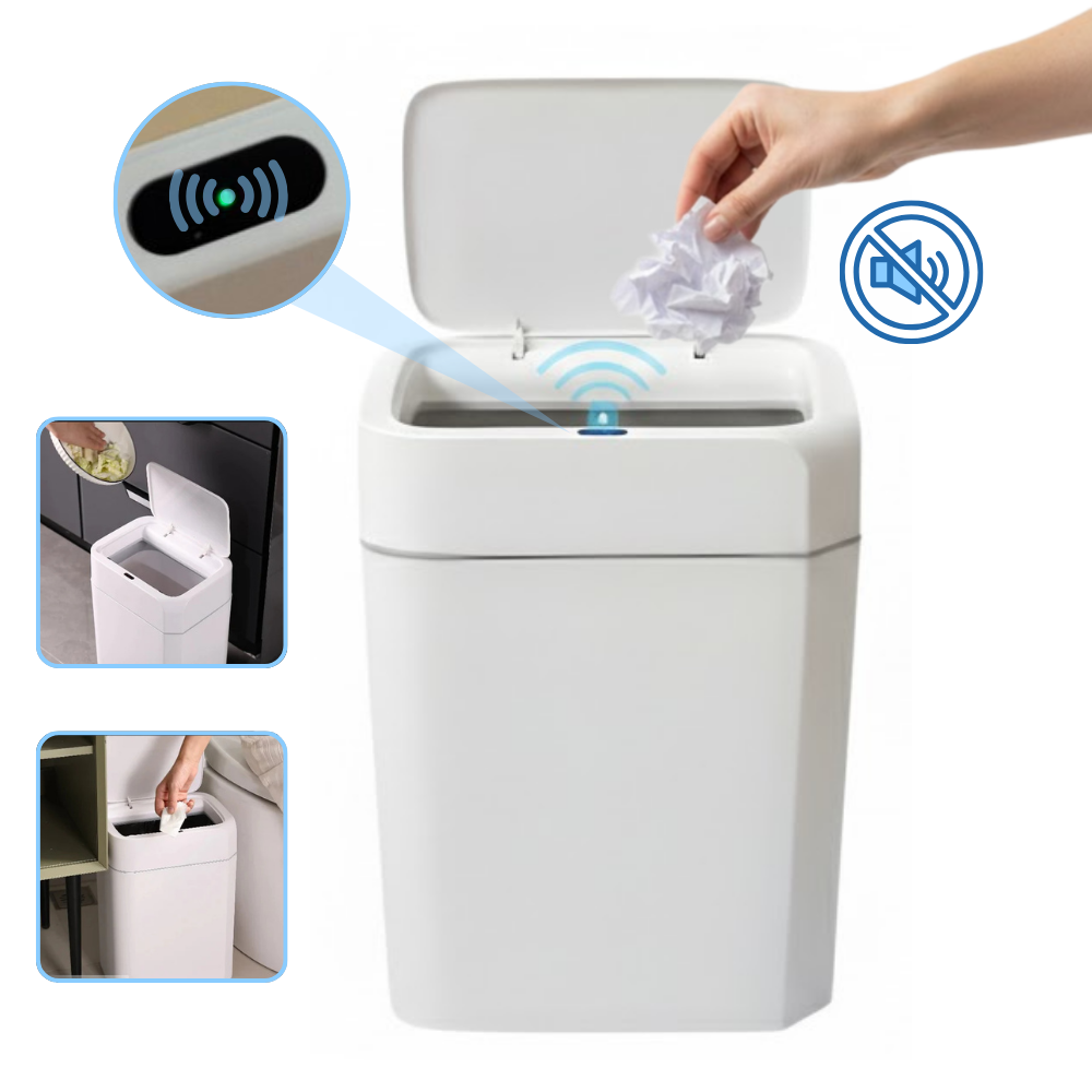 Cos de gunoi cu senzor de miscare infrarosu Koken, 18 L, Cos gunoi bucatarie, capac automat anti-miros, silentios, Rezistent la apa IPX5, Design elegant, 25.5x19x40 cm, Alb