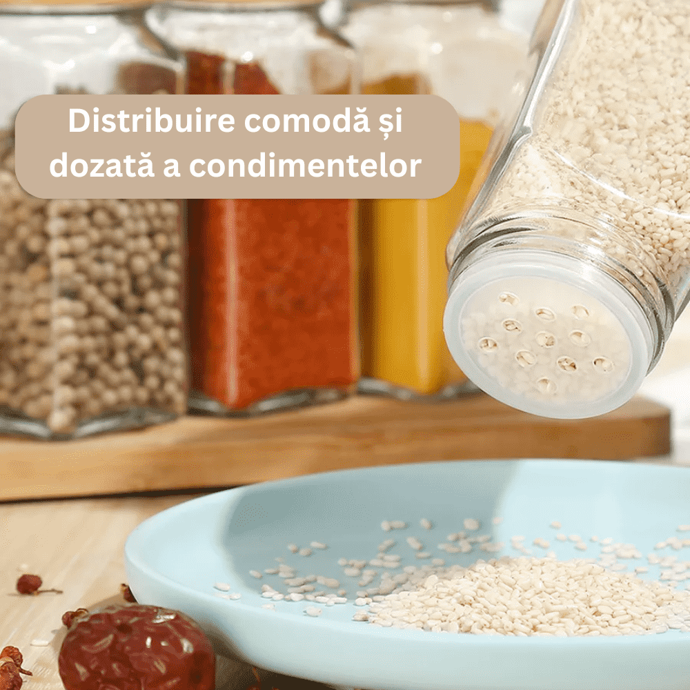 Set 12 sticlute condimente Koken,recipiente condimente 120 ml, capac etanș din bambus, Transparent