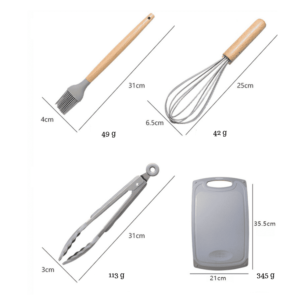Set 19 Ustensile bucatarie Koken,  Lemn si Silicon alimentar, Suport/Tocator/Cutite, Termorezistente, Antiaderente+ Suport Lingura