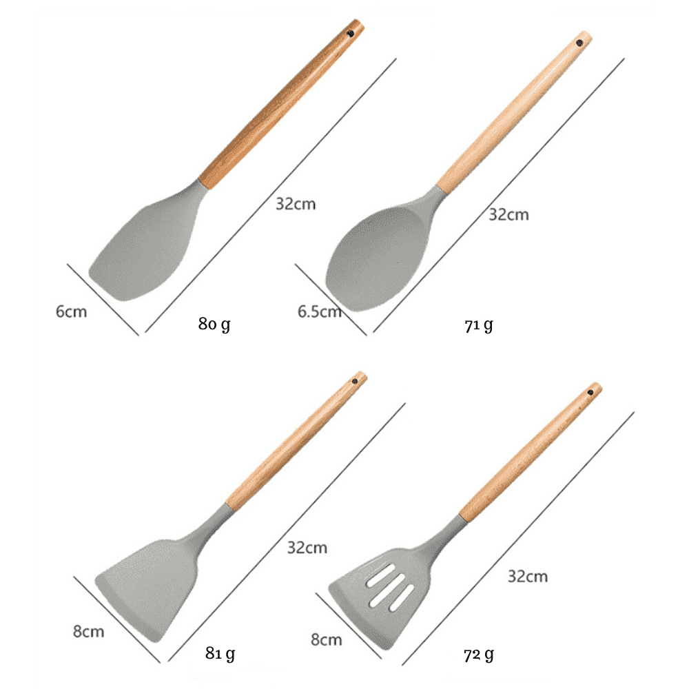 Set 19 Ustensile bucatarie Koken,  Lemn si Silicon alimentar, Suport/Tocator/Cutite, Termorezistente, Antiaderente+ Suport Lingura