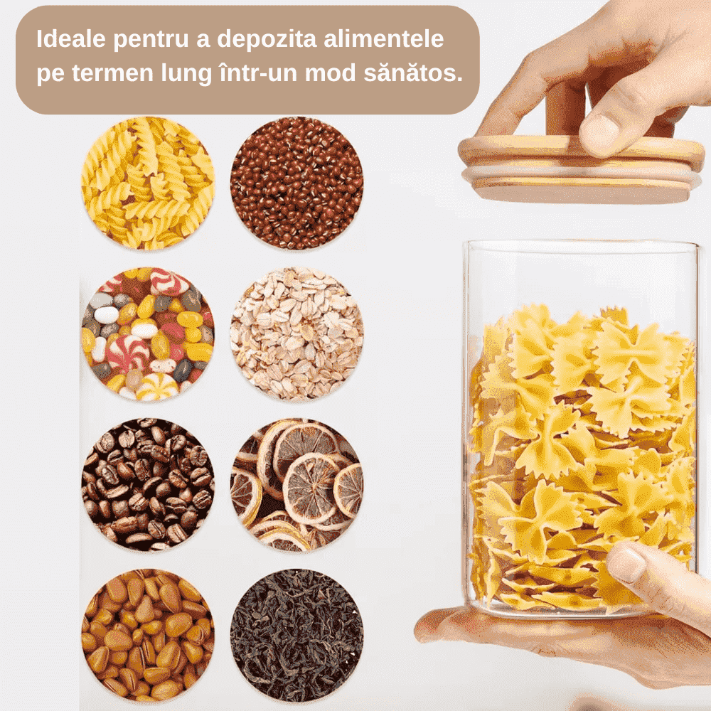 Set of 14 Square Borosilicate Glass Containers with Airtight Bamboo Lids Koken, for Dry Food and Grain Storage