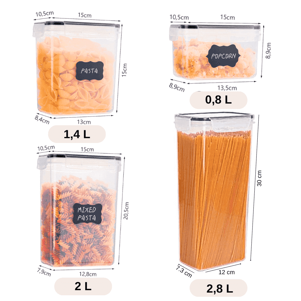 Recipiente etanse de depozitare Koken, plastic fara BPA, Set 3 Caserole, Transparent/Negru