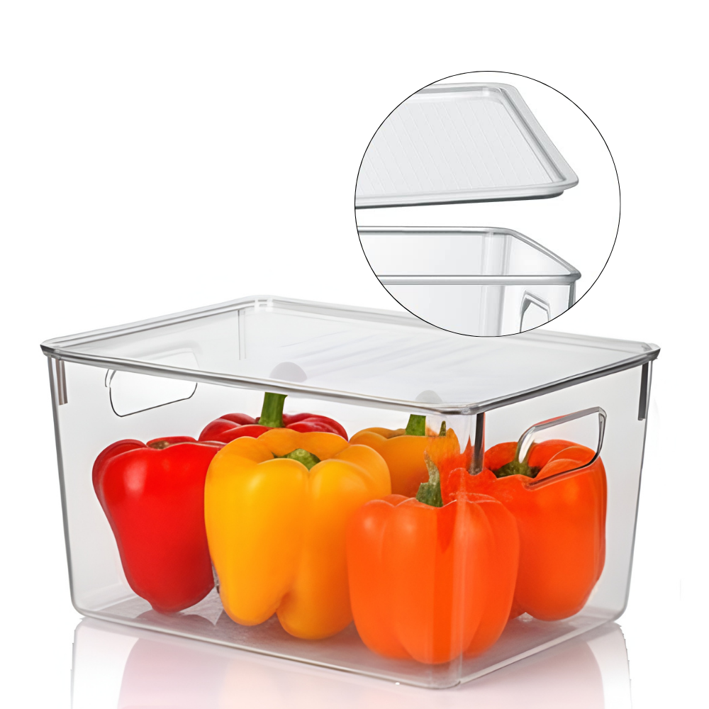 Set Cutii de depozitare cu capac Koken, pentru frigider, birou, bucatarie, pot fi si suprapuse, transparente si usor de curatat, 29 x 20,5 x 15 cm