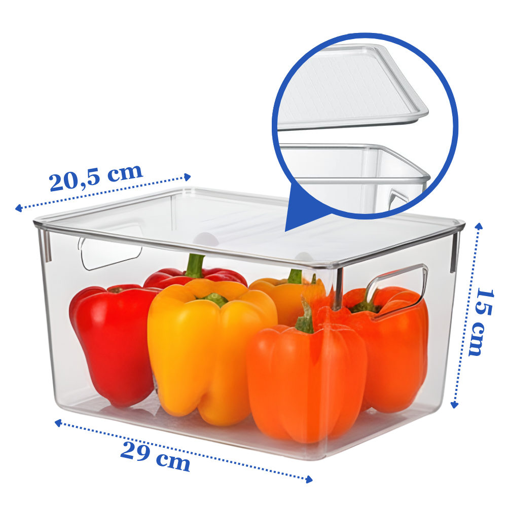 Set Cutii de depozitare cu capac Koken, pentru frigider, birou, bucatarie, pot fi si suprapuse, transparente si usor de curatat, 29 x 20,5 x 15 cm