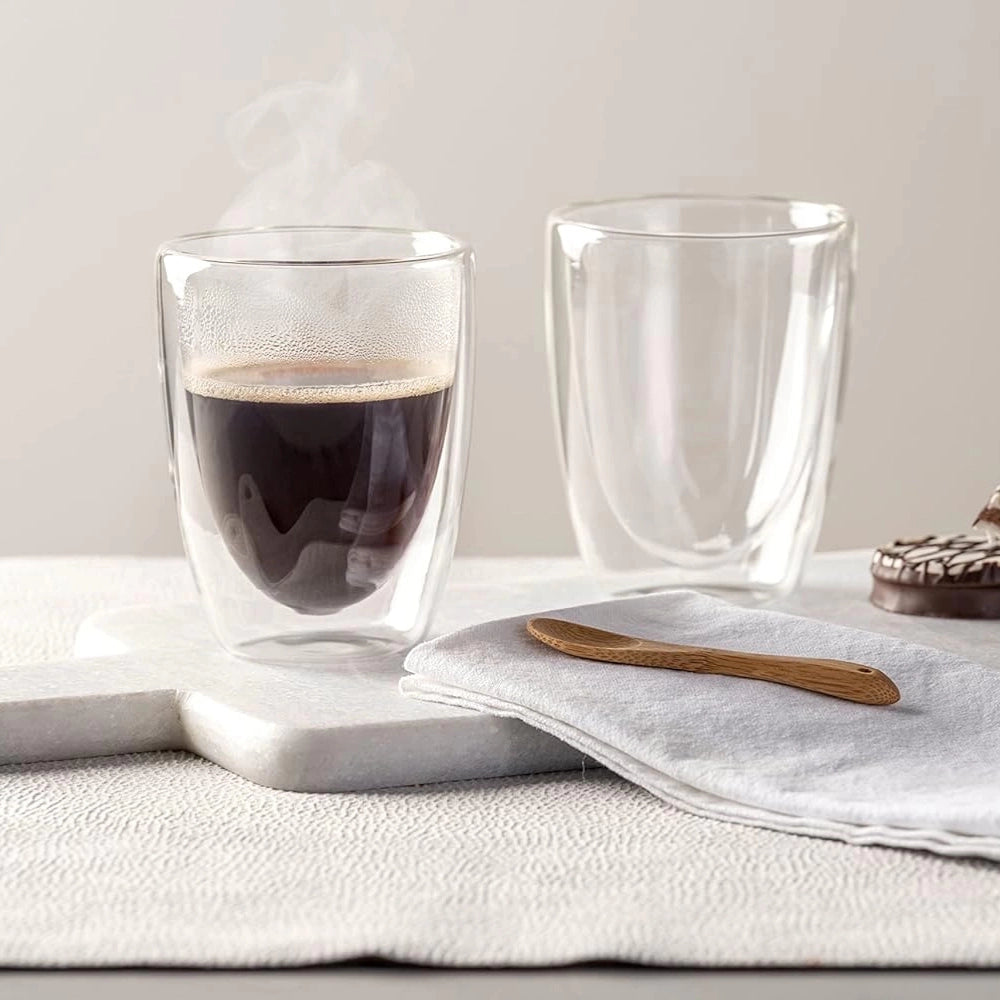 Set 2 cesti termorezistente cu perete dublu Koken, 300ml, sticla borosilicata, transparent, design modern