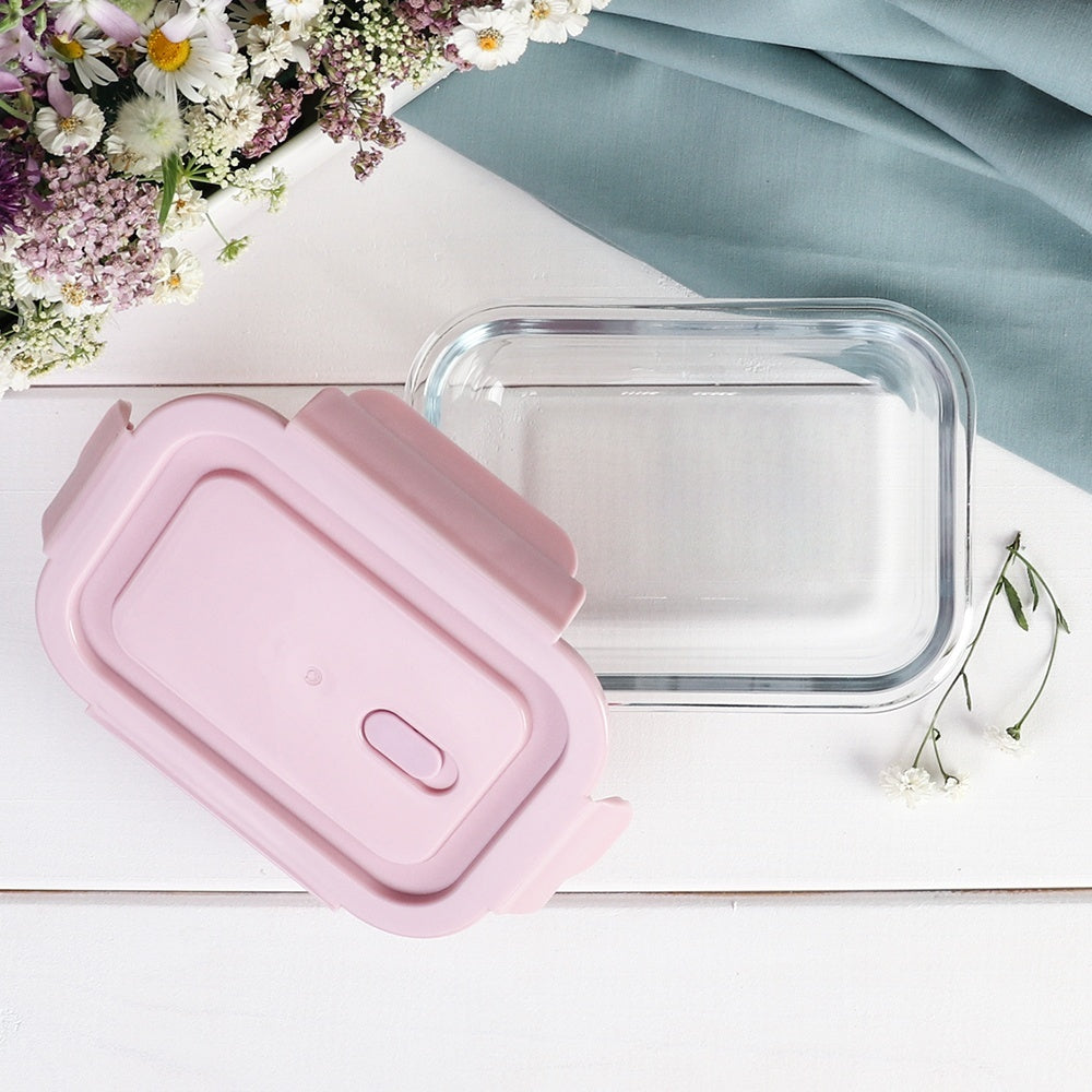 Set 3 caserole compartimentate din sticla Koken, 410ml/700ml/1040 ml, etanse, garnitura detasabila, inchidere ermetica, sticla dubla, fara BPA, casolete pentru mancare, Verde/Roz/Albastru
