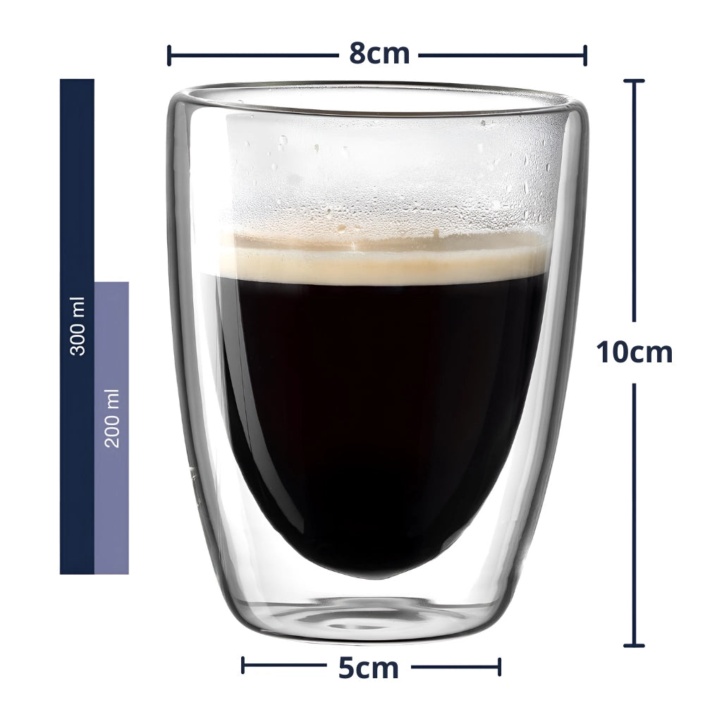 Set 2 cesti termorezistente cu perete dublu Koken, 300ml, sticla borosilicata, transparent, design modern