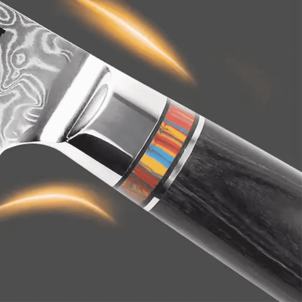 Professional Japanese Damascus steel knife, 67 layers, 20 cm blade, Pakka wood handle, Corrosion Resistant, Black
