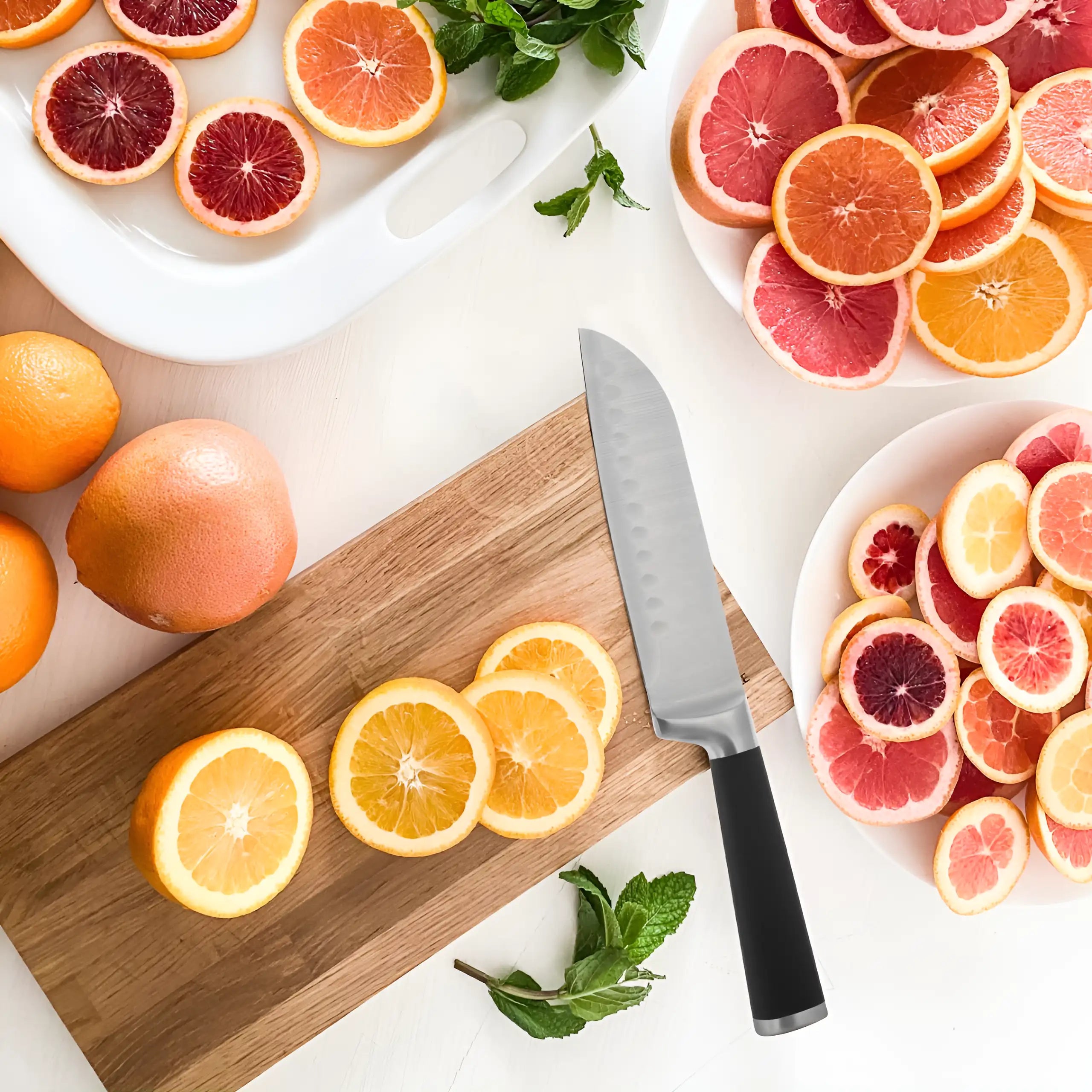 Cutit japonez de bucatarie model Santoku, Koken, otel inoxidabil, maner soft-touch, versatil in utilizare, 20 cm