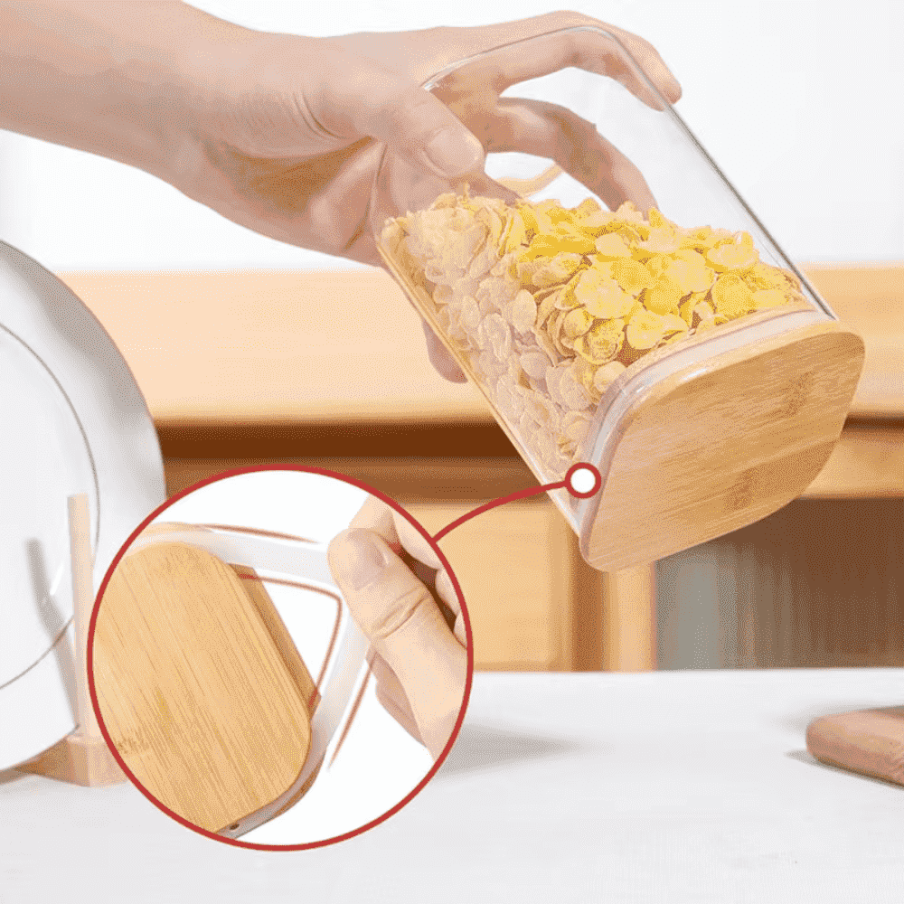 Set of 20 Square Borosilicate Glass Containers with Airtight Bamboo Lids Koken, for Dry Food and Grain Storage,