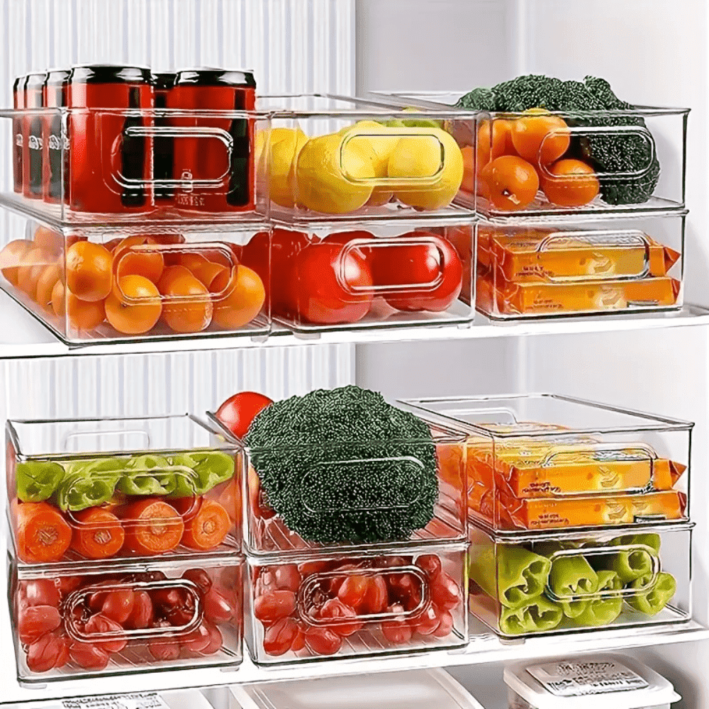 Koken Storage Boxes Set, for refrigerator, office, kitchen, can also be stacked, transparent and easy to clean, 25.5 x 15 x 7.5 cm