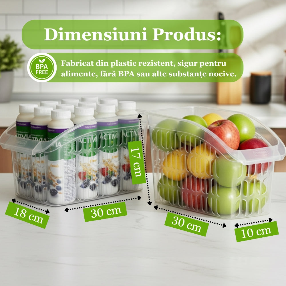 Organizator Frigider Koken, plastic PP, BPA free, cutie pentru cămară, baie, frigider, Multifunctional, 1 Compartiment principal, Potrivit Mașina de Spălat Vase, Transparent, 2 dimensiuni disponibile