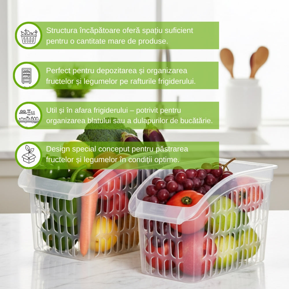 Organizator Frigider Koken, plastic PP, BPA free, cutie pentru cămară, baie, frigider, Multifunctional, 1 Compartiment principal, Potrivit Mașina de Spălat Vase, Transparent, 2 dimensiuni disponibile