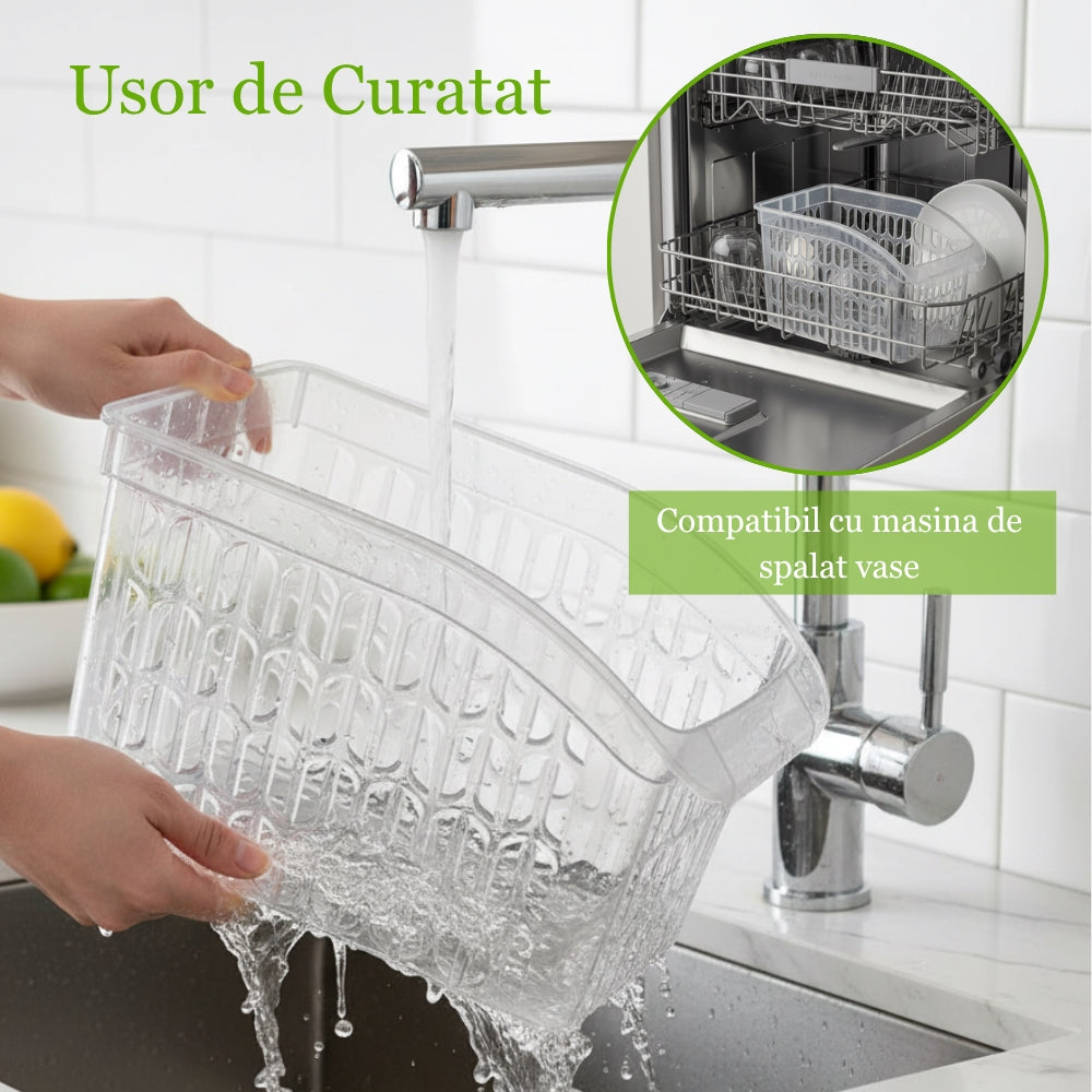 Organizator Frigider Koken, plastic PP, BPA free, cutie pentru cămară, baie, frigider, Multifunctional, 1 Compartiment principal, Potrivit Mașina de Spălat Vase, Transparent, 2 dimensiuni disponibile