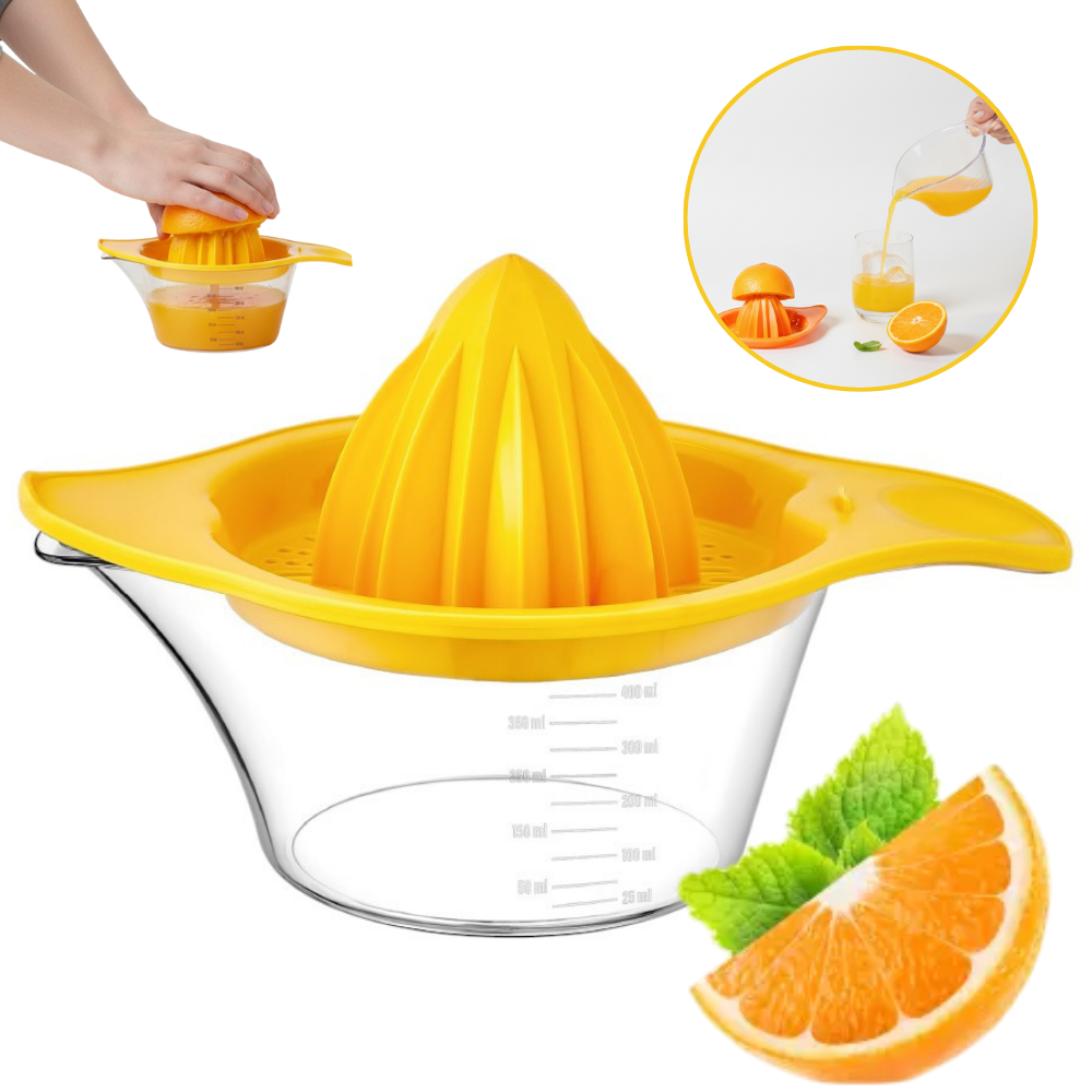Storcator manual de citrice Koken, Plastic PP, BPA Free, Presa robusta de citrice pentru sucuri, Cu Vas Colector si Sita, Galben