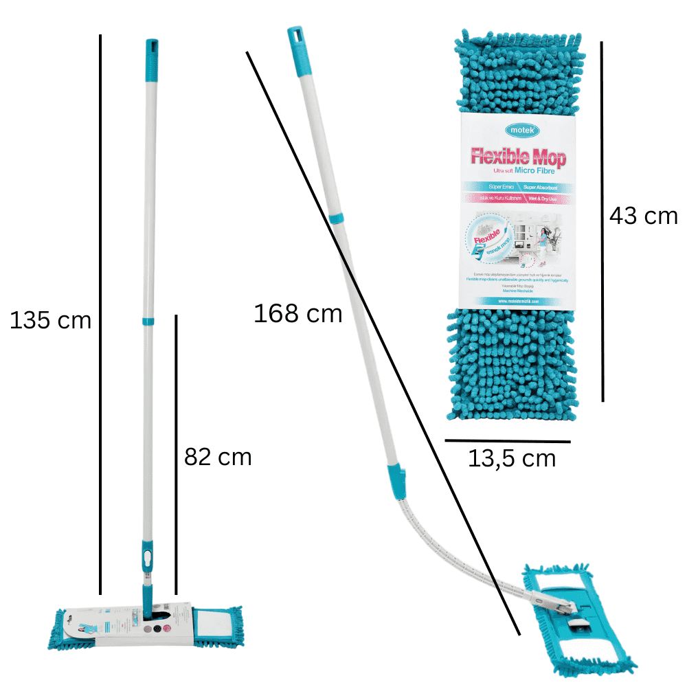 Mop Extensibil și Flexibil Motek Premium cu Cap din Microfibră 100%,  Koken