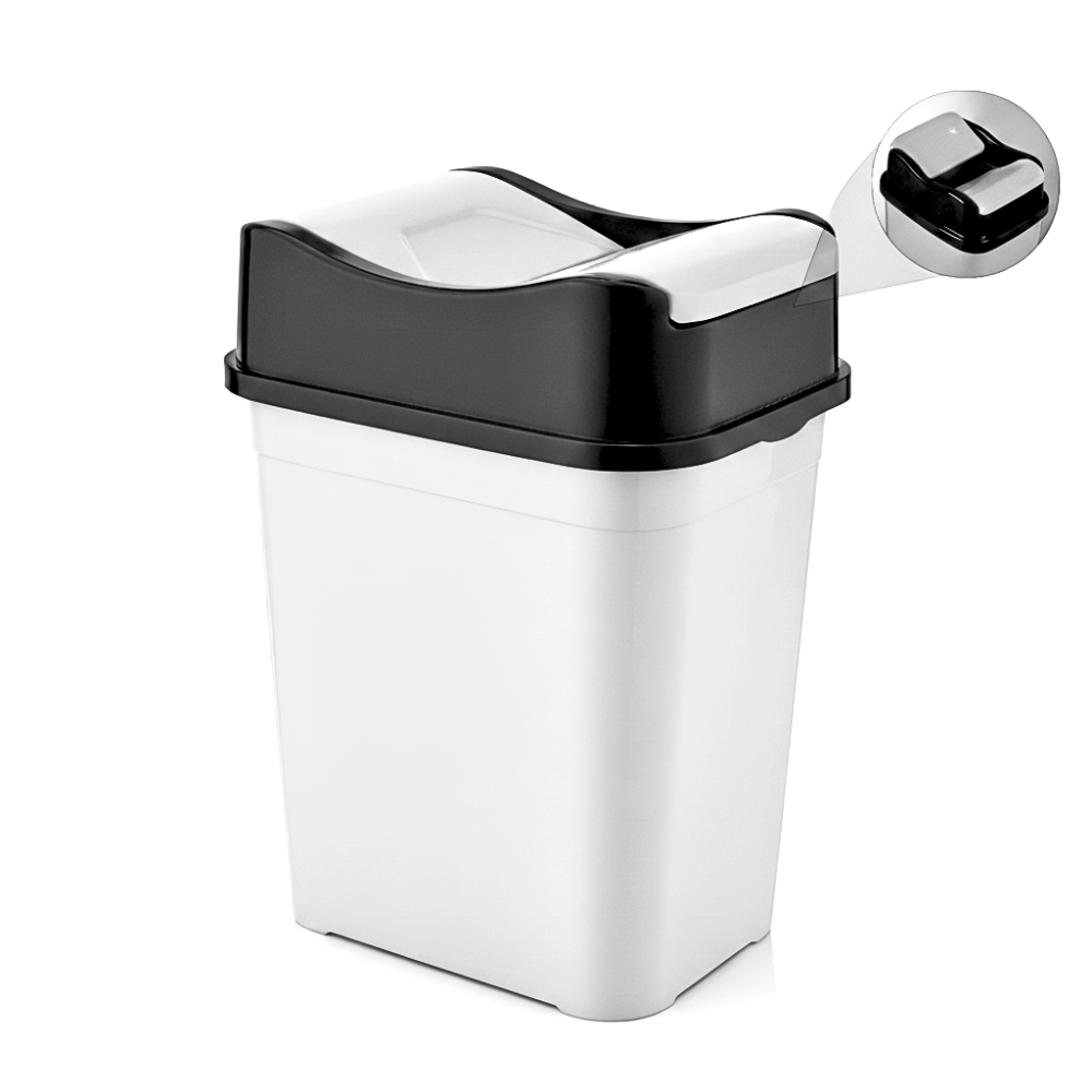 Cos de gunoi 22 L, cu capac rabatabil Koken, cos gunoi bucatarie, baie, birou, compact, 31.5×23×43.5 cm, Plastic, Gri-Negru