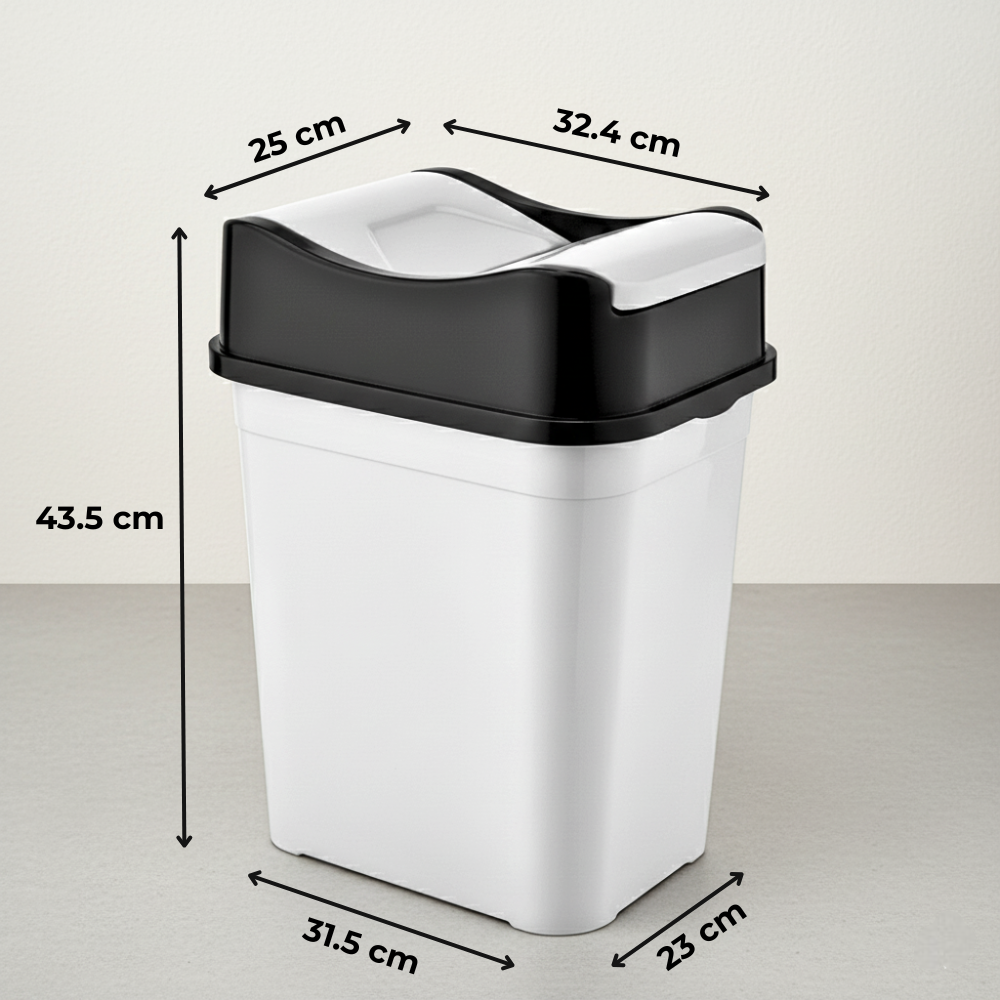 Cos de gunoi 22 L, cu capac rabatabil Koken, cos gunoi bucatarie, baie, birou, compact, 31.5×23×43.5 cm, Plastic, Gri-Negru
