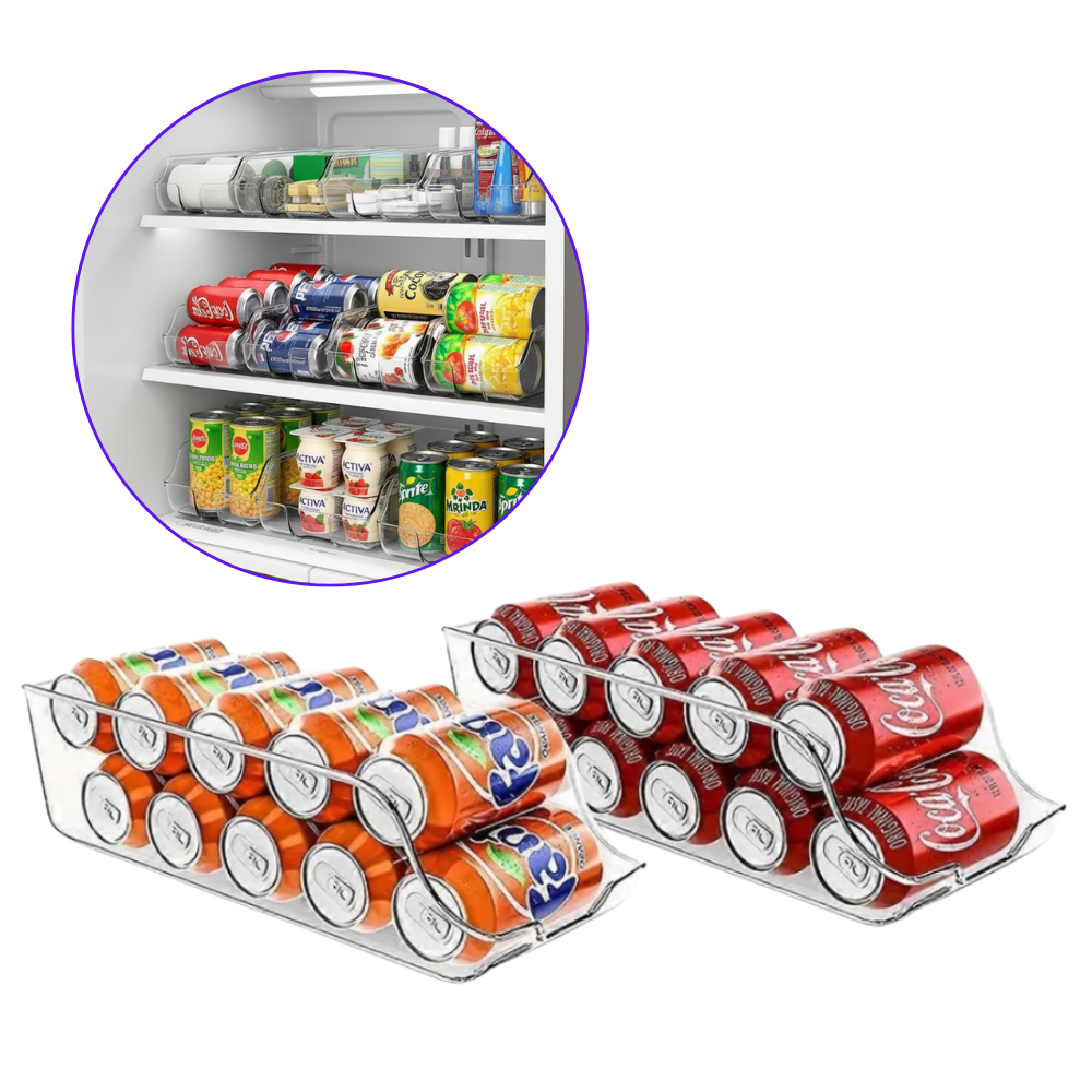 Cutii depozitare doze bauturi in frigider Koken, cutii alimentare 34,5x14,5x9cm, Multifunctionale si usor de curatat, organizare frigider, bucatarie, camara, Plastic, Transparent