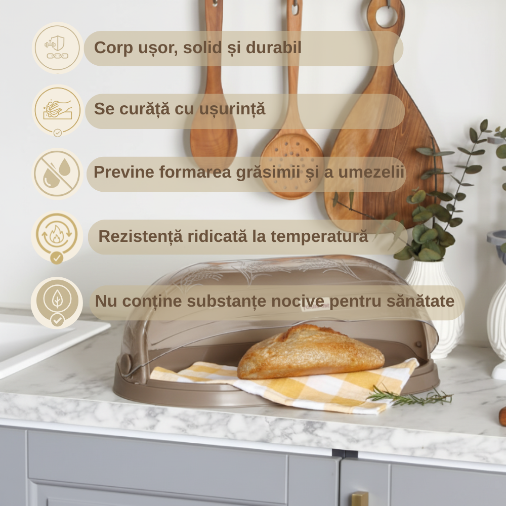 Cutie de Paine Koken, capacitate mare, suport pentru paine cu fereastra, design elegant, asamblare usoara, Plastic PP, Free BPA, 47x27,5x17cm