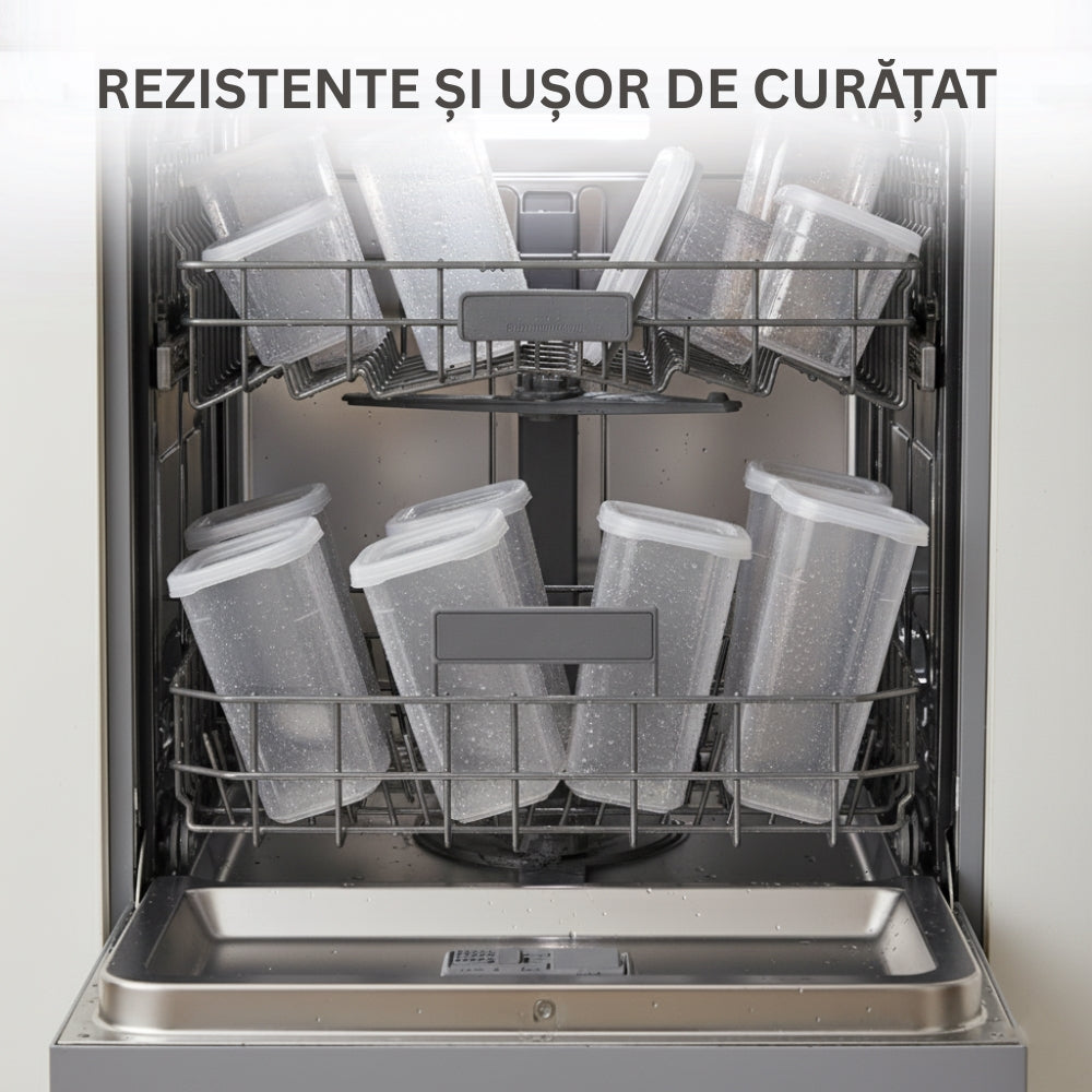 Set 12/18 Recipiente de depozitare alimente, etanșe, Koken cutie depozitare cu capac, plastic fără BPA, organizator alimente, rezistent rece/fierbinte, 0.6L, 1.2L, 1.75L, Transparent