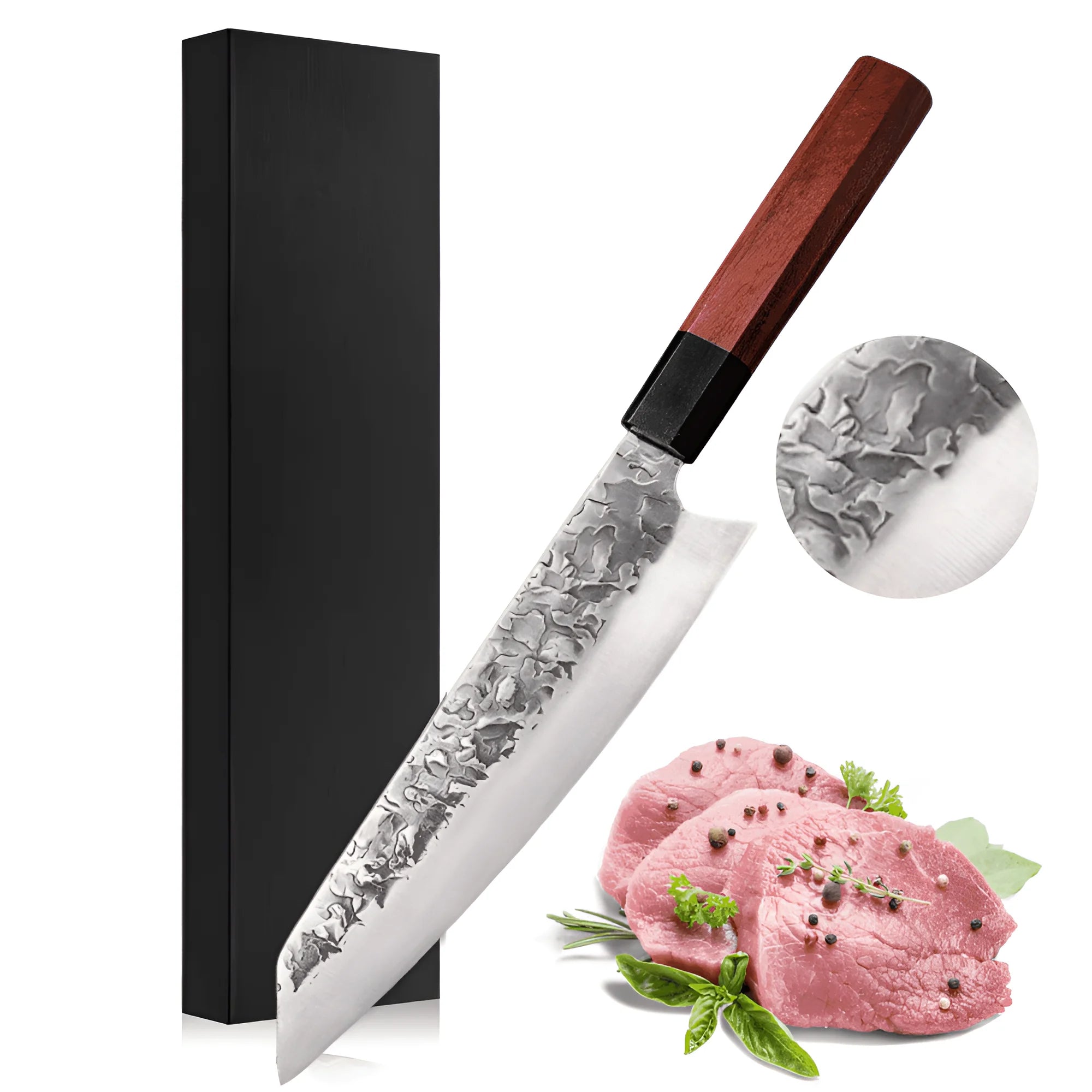 Cutit Japonez Profesional, Lama ultra ascutita si anti-lipire 20 cm, pentru Sushi, Feliere si Taiere Precisa, Cutit  japonez bucatarie din Otel inoxidabil/ Lemn