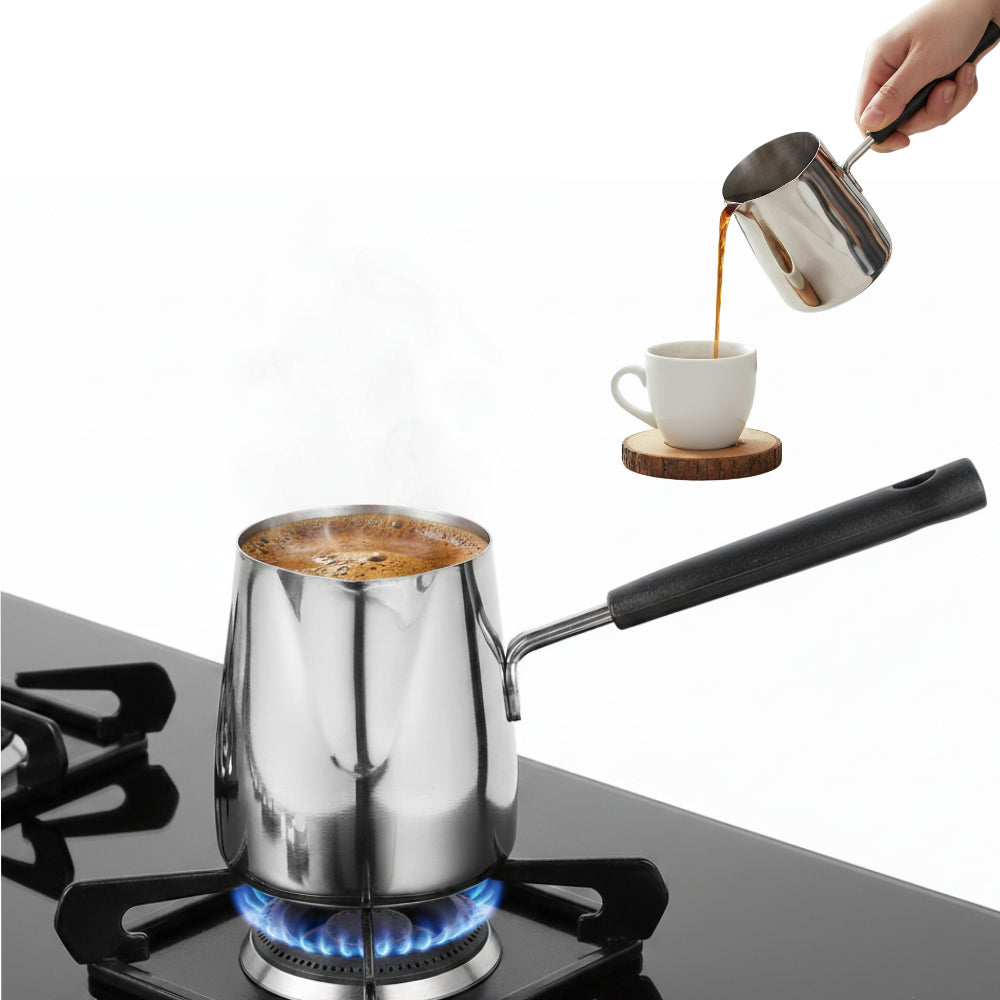 Ibric din Otel Inoxidabil pentru Cafea turceasca Koken, 1000ml, cu Maner, Usor de curatat, Oală Turcească pentru Cafea si Spumare Lapte, Dispozitiv Versatil de Topire