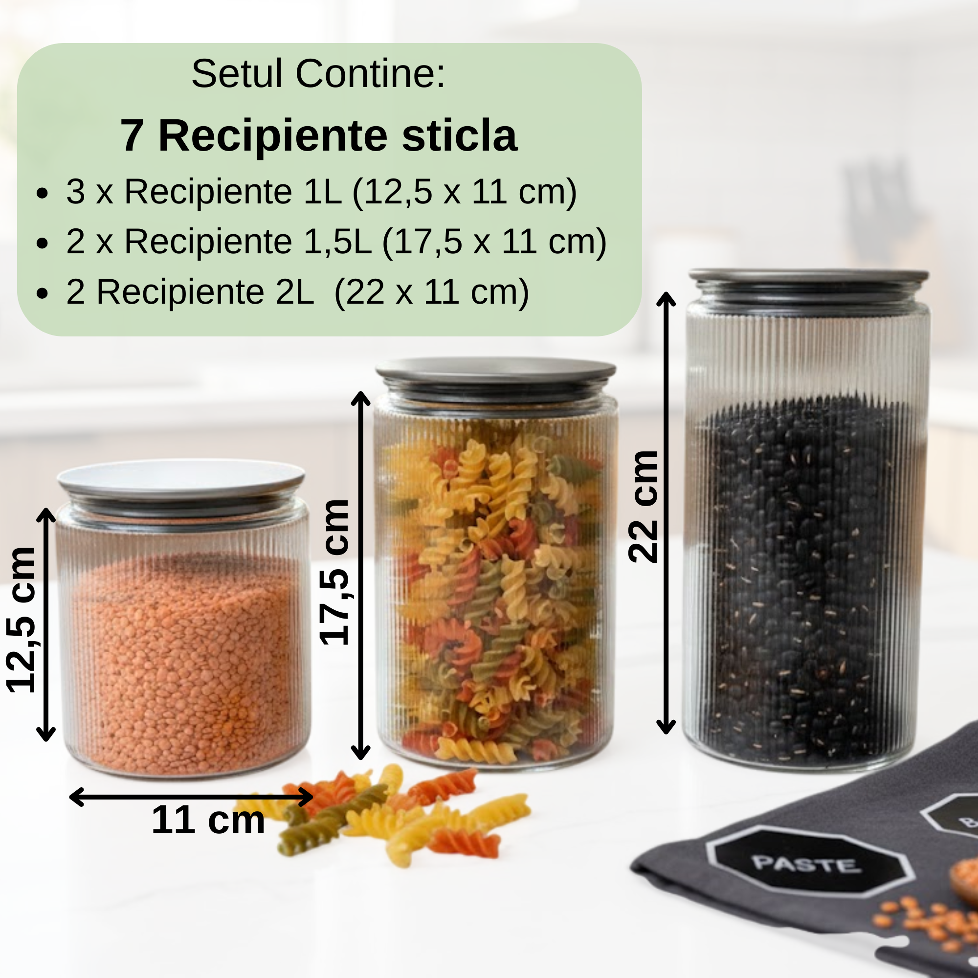 Set 6/7/9 Borcane din sticlă borosilicată Koken, Recipiente cu capac din plastic BPA Free si otel inoxidabil ermetic, pentru depozitarea alimentelor uscate și cereale