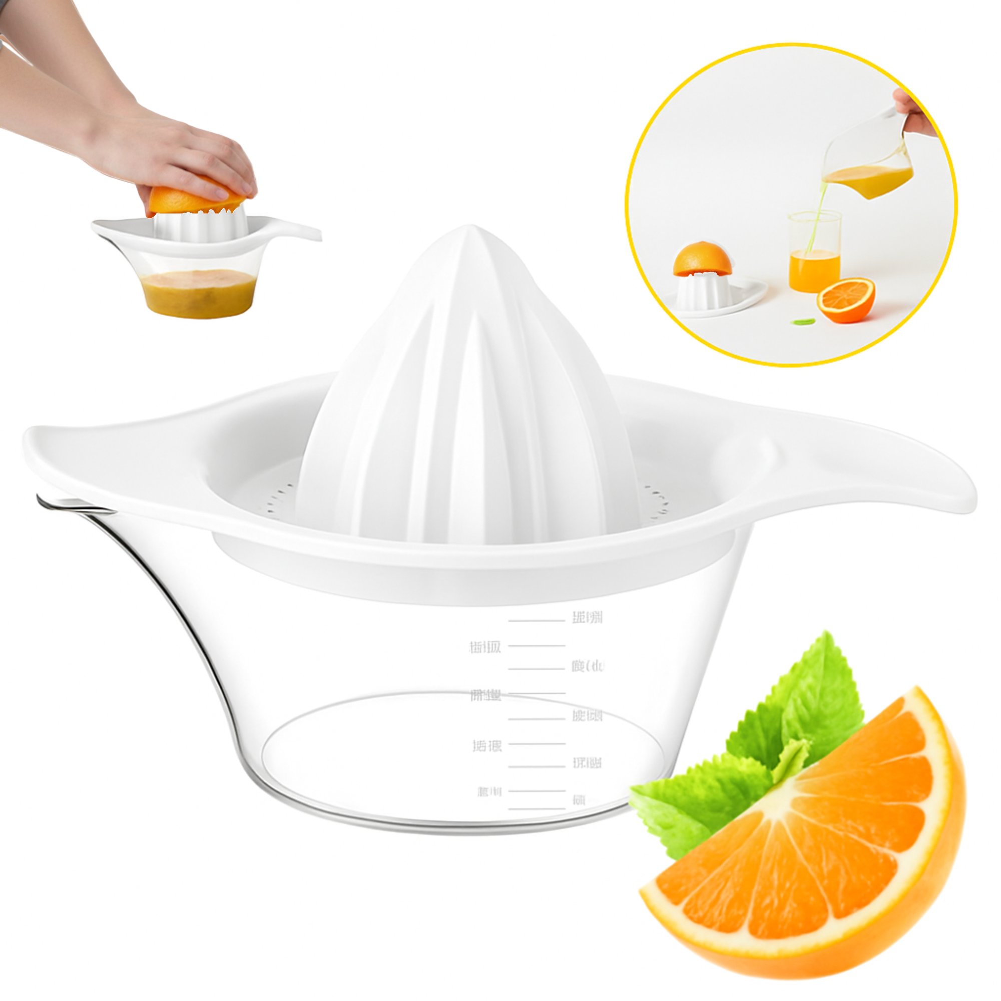 Storcator manual de citrice Koken, Plastic PP, BPA Free, Presa robusta de citrice pentru sucuri, Cu Vas Colector si Sita,