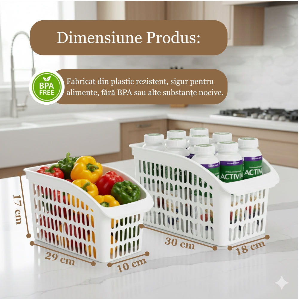 Organizator Frigider Koken, plastic PP, BPA free, cutie pentru cămară, baie, frigider, Multifunctional, 1 Compartiment principal, Potrivit Mașina de Spălat Vase, Alb, 2 dimensiuni disponibile