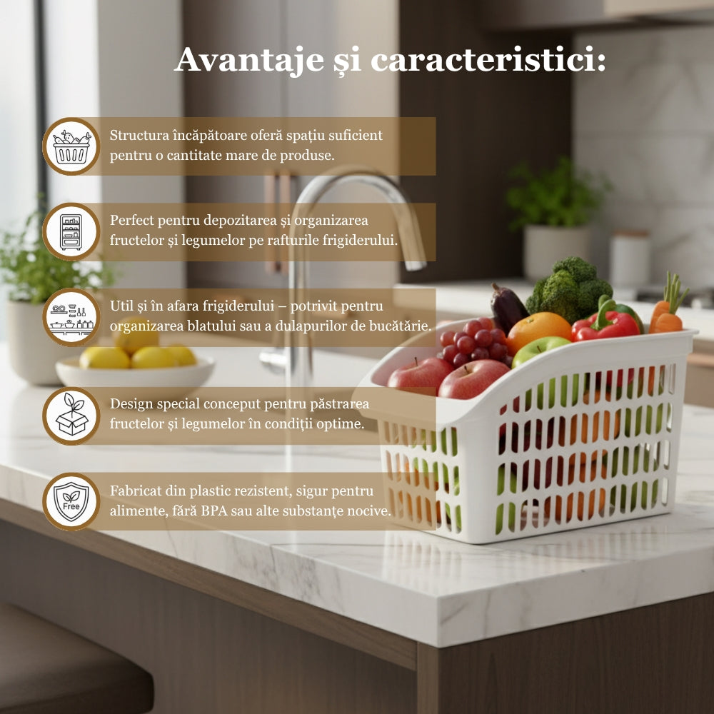 Organizator Frigider Koken, plastic PP, BPA free, cutie pentru cămară, baie, frigider, Multifunctional, 1 Compartiment principal, Potrivit Mașina de Spălat Vase, Alb, 2 dimensiuni disponibile