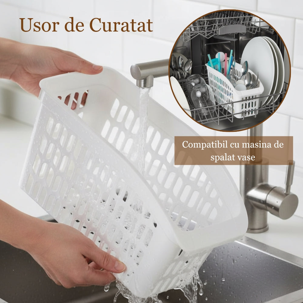 Organizator Frigider Koken, plastic PP, BPA free, cutie pentru cămară, baie, frigider, Multifunctional, 1 Compartiment principal, Potrivit Mașina de Spălat Vase, Alb, 2 dimensiuni disponibile