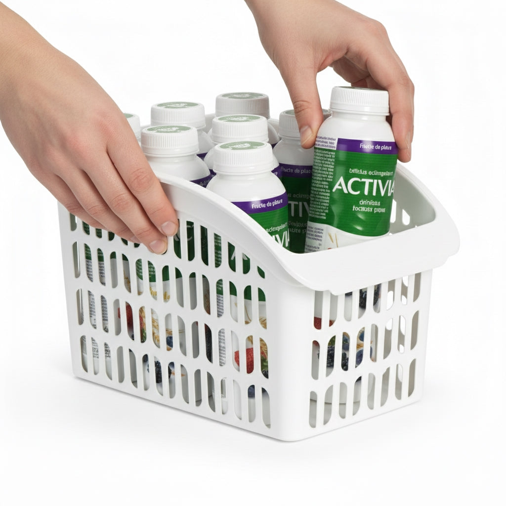 Organizator Frigider Koken, plastic PP, BPA free, cutie pentru cămară, baie, frigider, Multifunctional, 1 Compartiment principal, Potrivit Mașina de Spălat Vase, Alb, 2 dimensiuni disponibile