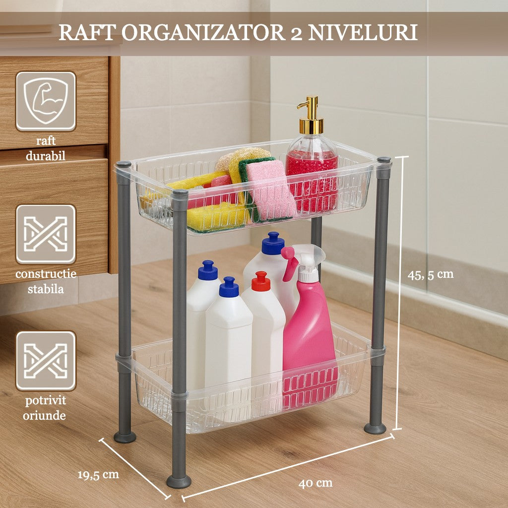 Raft organizator Koken pentru chiuveta cu 2 niveluri si marimi: lungime 40cm, latime 19.5cm, naltime 45.5cm