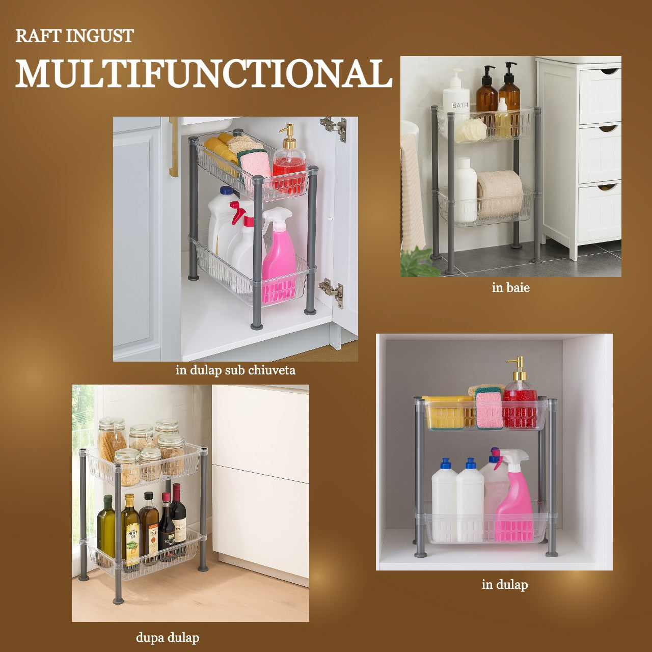 Raft ingust multifunctional Koken. Perfect se potriveste sub chiuveta, in baie, in dulap si dupa dulap.