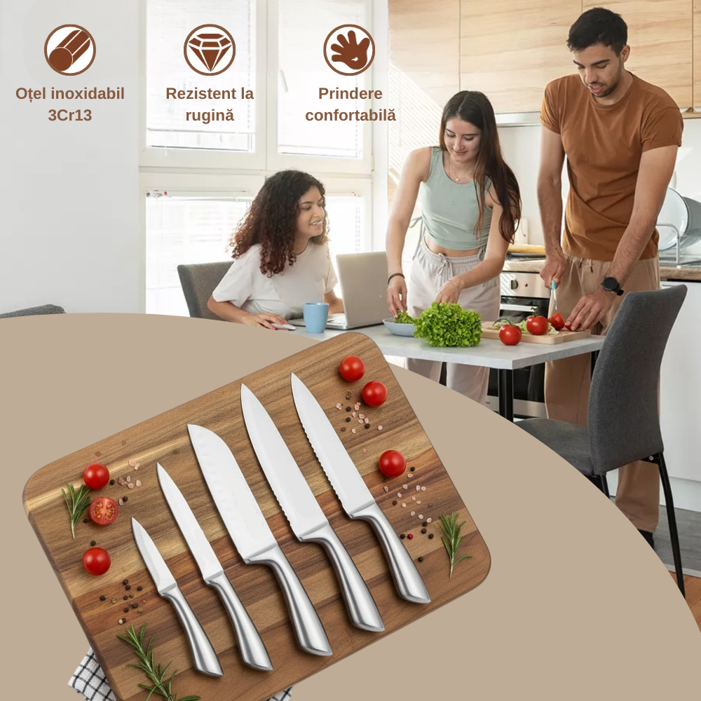 Cuitete koken din inox folosite la bucatarie de catre o familie fericita.