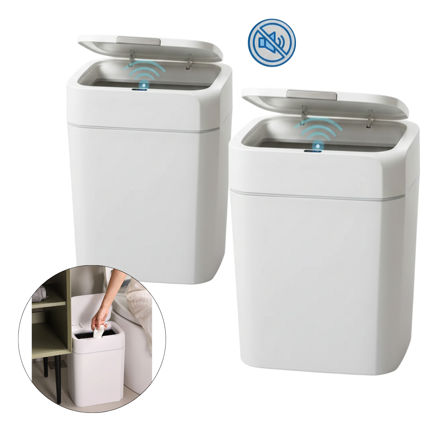 Set 2 Cosuri de Gunoi, 18L/12L cu senzor de miscare infrarosu Koken, Cos gunoi bucatarie, capac automat, silentios, Rezistent la apa IPX5, Design elegant