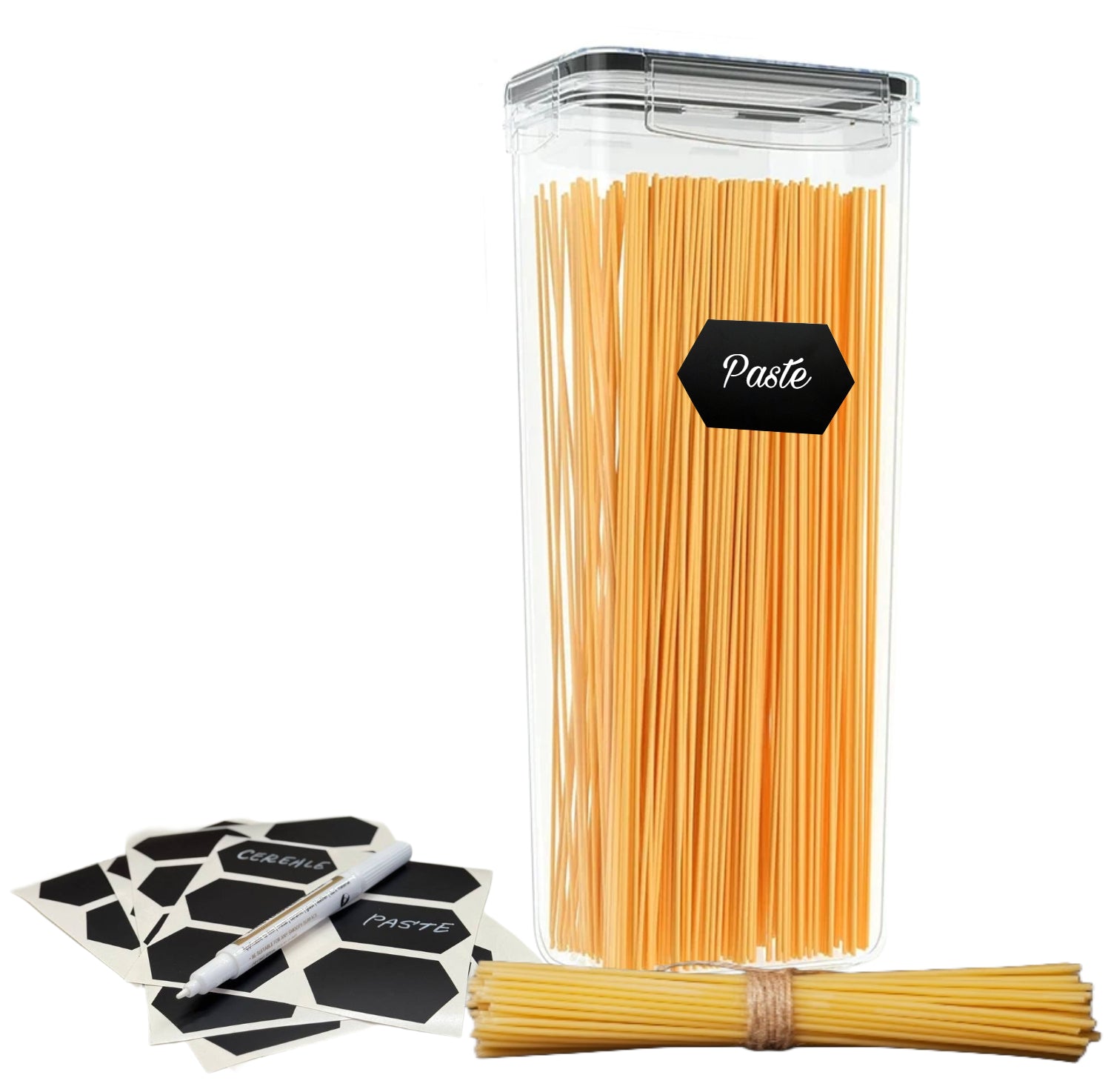 Recipient de depozitare alimente, etanse de 2.8L, Koken cutie depozitare cu capac, plastic fara BPA, compatibile cu congelator/cuptor cu microunde/masina de spalat vase, Transparent/Negru