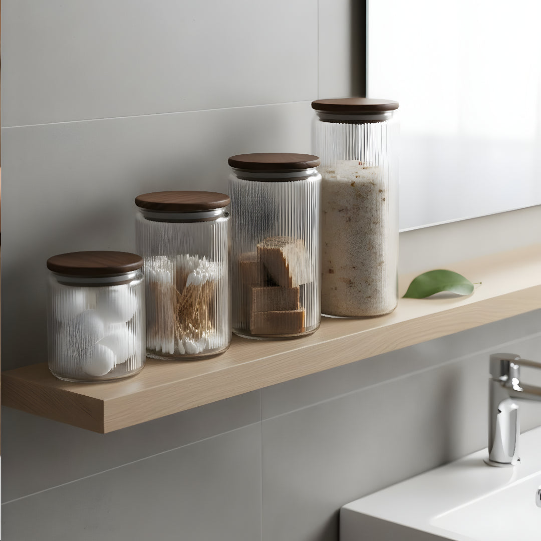 Set Borcane din sticlă borosilicată cu capac din bambus etanș Koken, Recipiente cu capac din bambus ermetic, pentru depozitarea alimentelor uscate și cerealelor