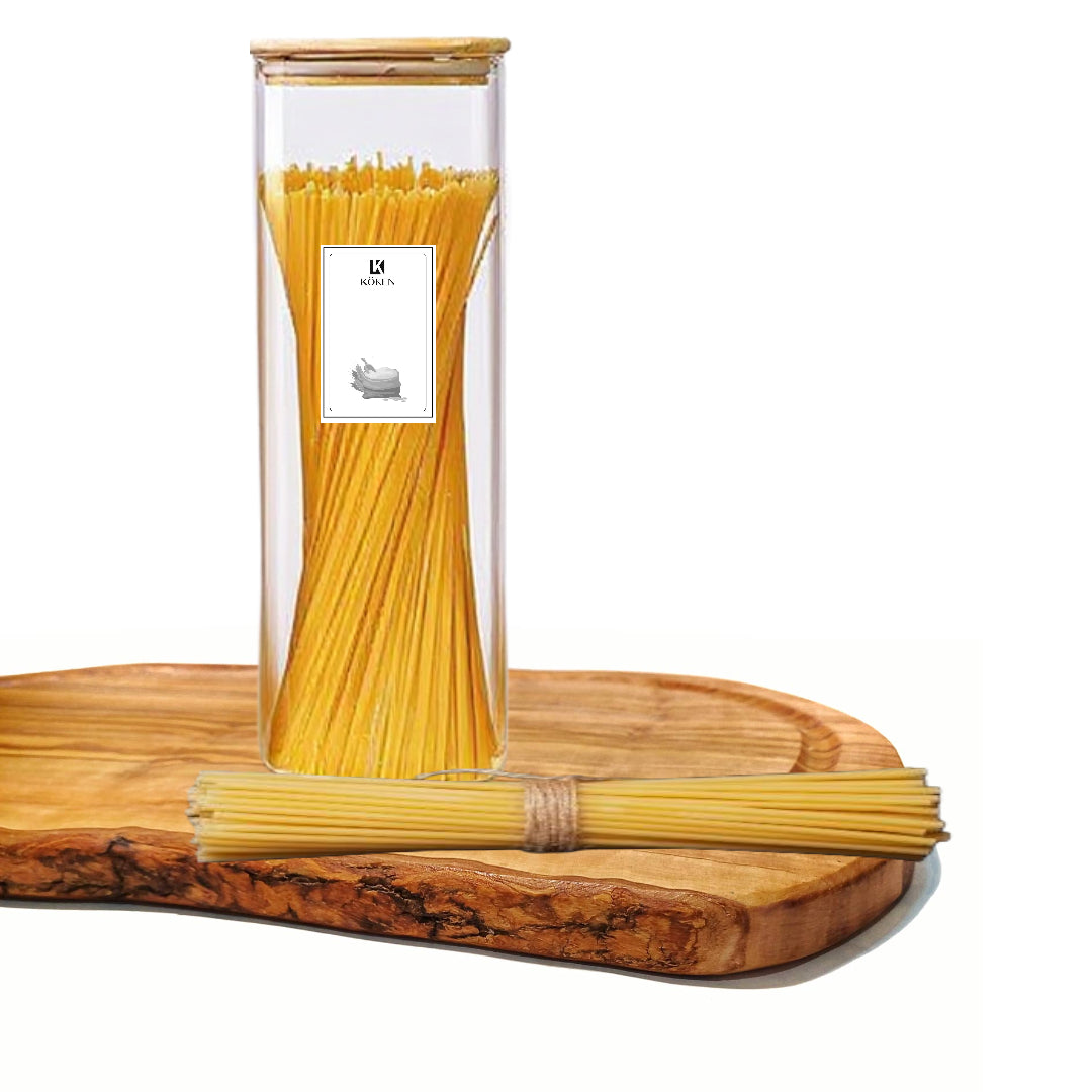 Creează-ți propriul Set de recipiente din sticlă borosilicată Koken, Borcane cu capac din bambus ermetic, recipiente patrate, transparente + stickere, marker, 0.8L, 1.2L,1.6 L, 2L