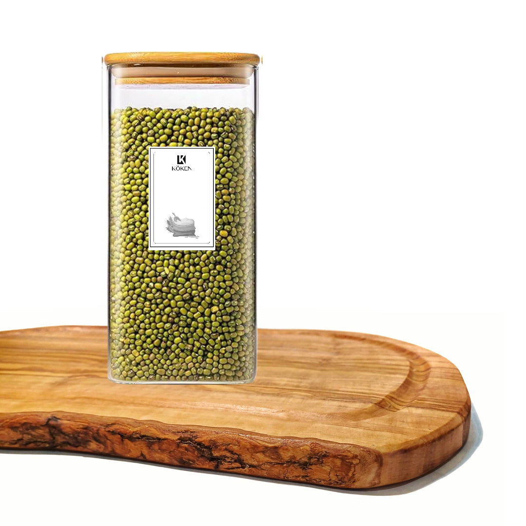 Creează-ți propriul Set de recipiente din sticlă borosilicată Koken, Borcane cu capac din bambus ermetic, recipiente patrate, transparente + stickere, marker, 0.8L, 1.2L,1.6 L, 2L