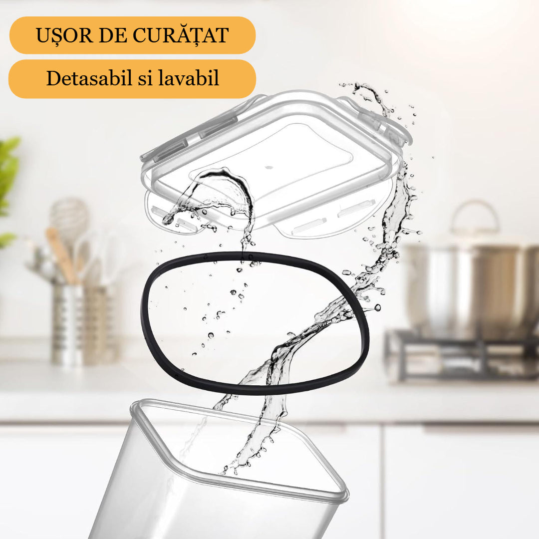 Set 24/18/16/14 recipiente de depozitare Koken, sigure pentru cuptorul cu microunde/masina de spalat vase/congelator, Caserole etanșe depozitare alimente, plastic fara BPA, Transparent/Negru