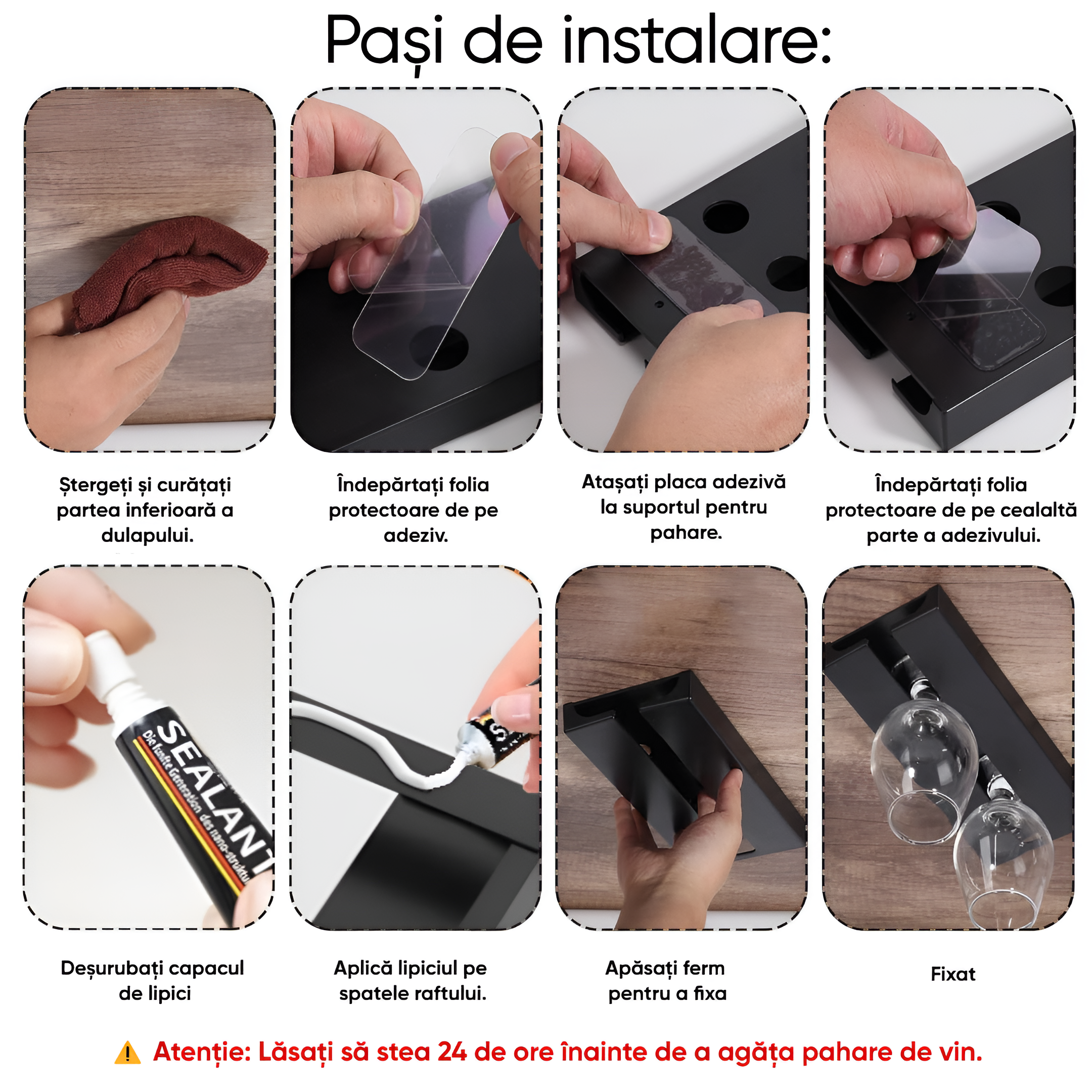 Suport suspendat pentru pahare cu picior Koken, potrivit pentru diverse tipuri de pahare, 2 x 11x 25 cm, Plastic/Negru