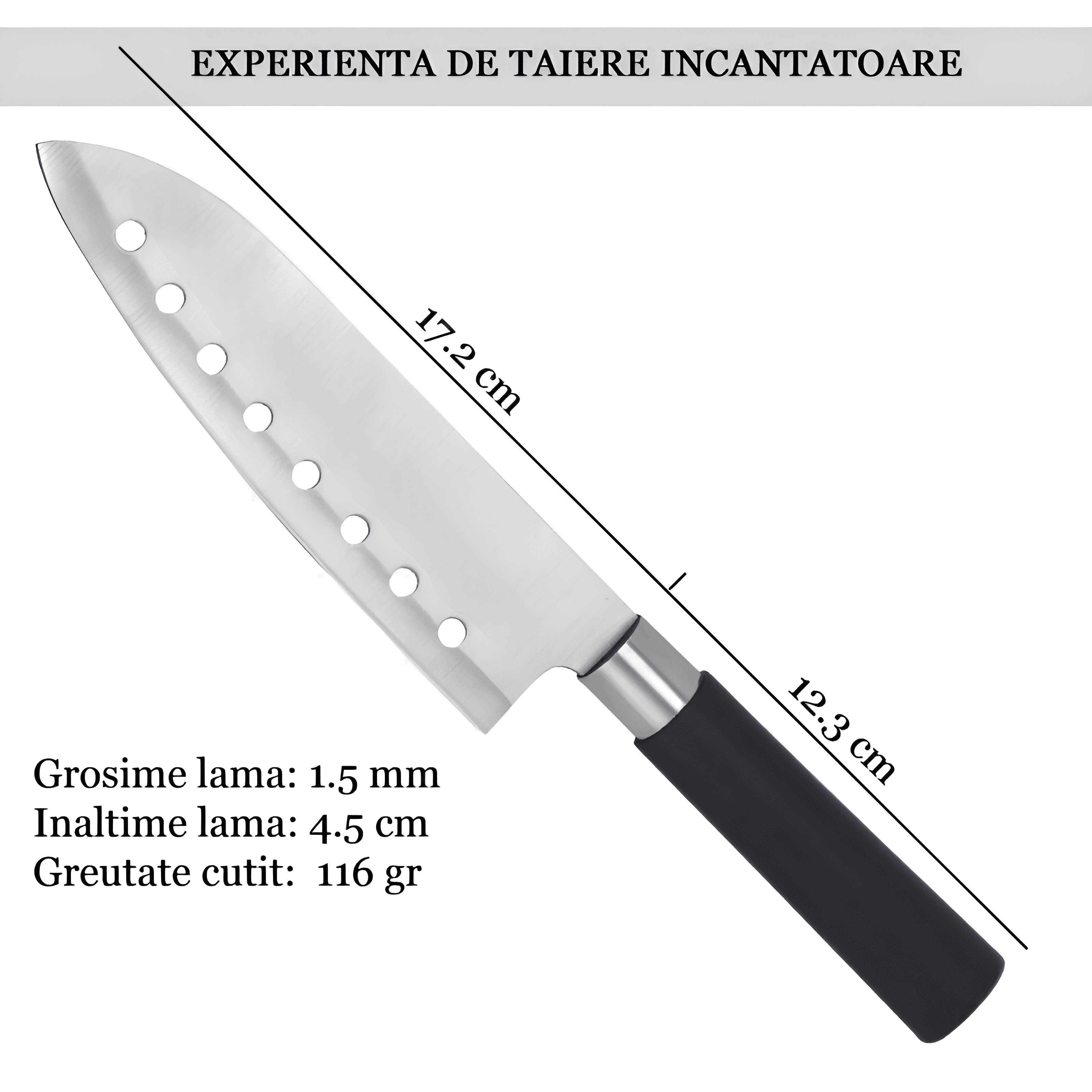 Cutit japonez Santoku Koken versatil in utilizare, lama din otel inoxidabil 17.2 cm, maner din PP, Profesional